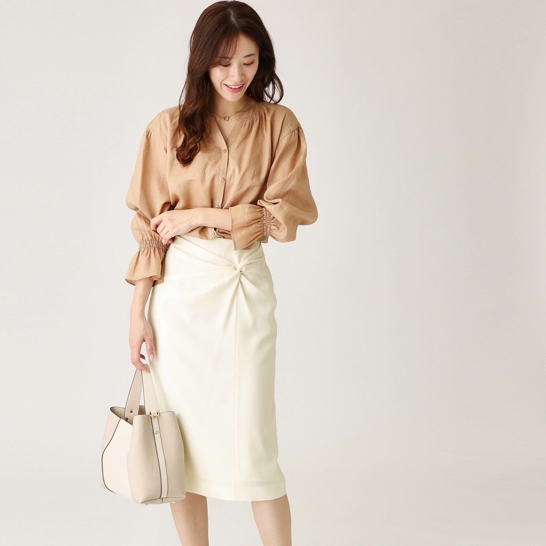 クードシャンス COUP DE CHANCE 【日本製】ドレープが美しい!ねじりデザインスカート (オフホワイト(003)) オフホワイト(003)