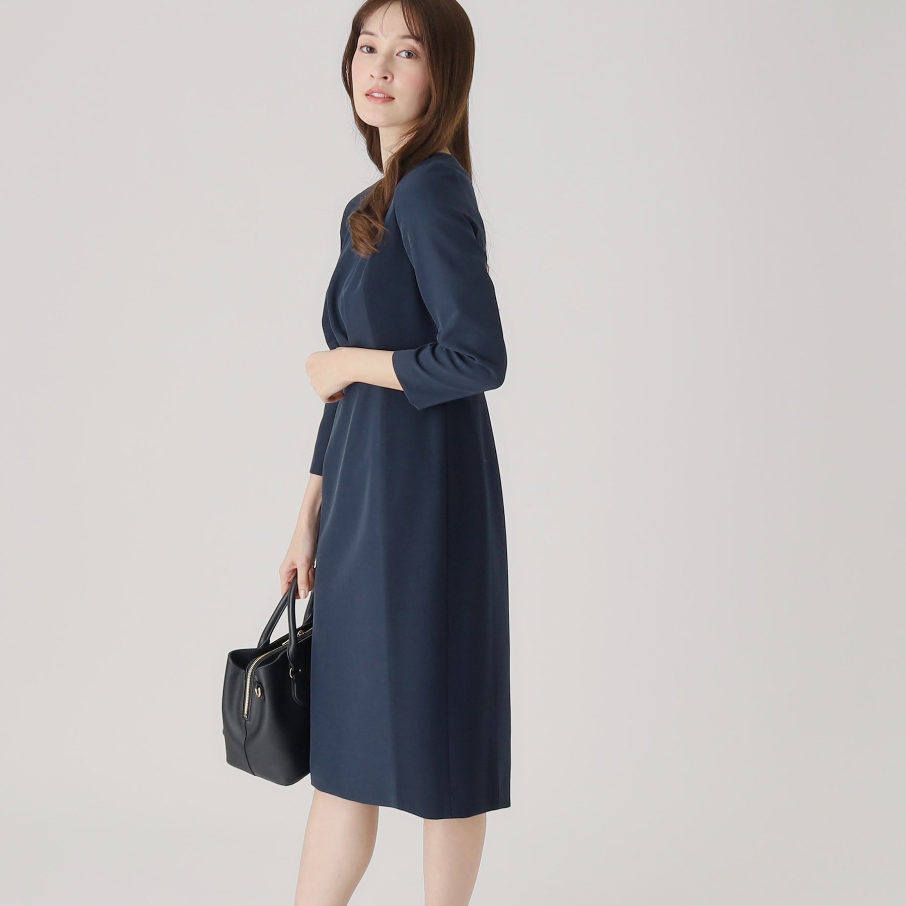 クードシャンス COUP DE CHANCE 【洗える/日本製/通勤/お出かけ】すっきりラインと着用感の良さを叶える配色使いワンピース (ネイビー(594)) ネイビー(594)