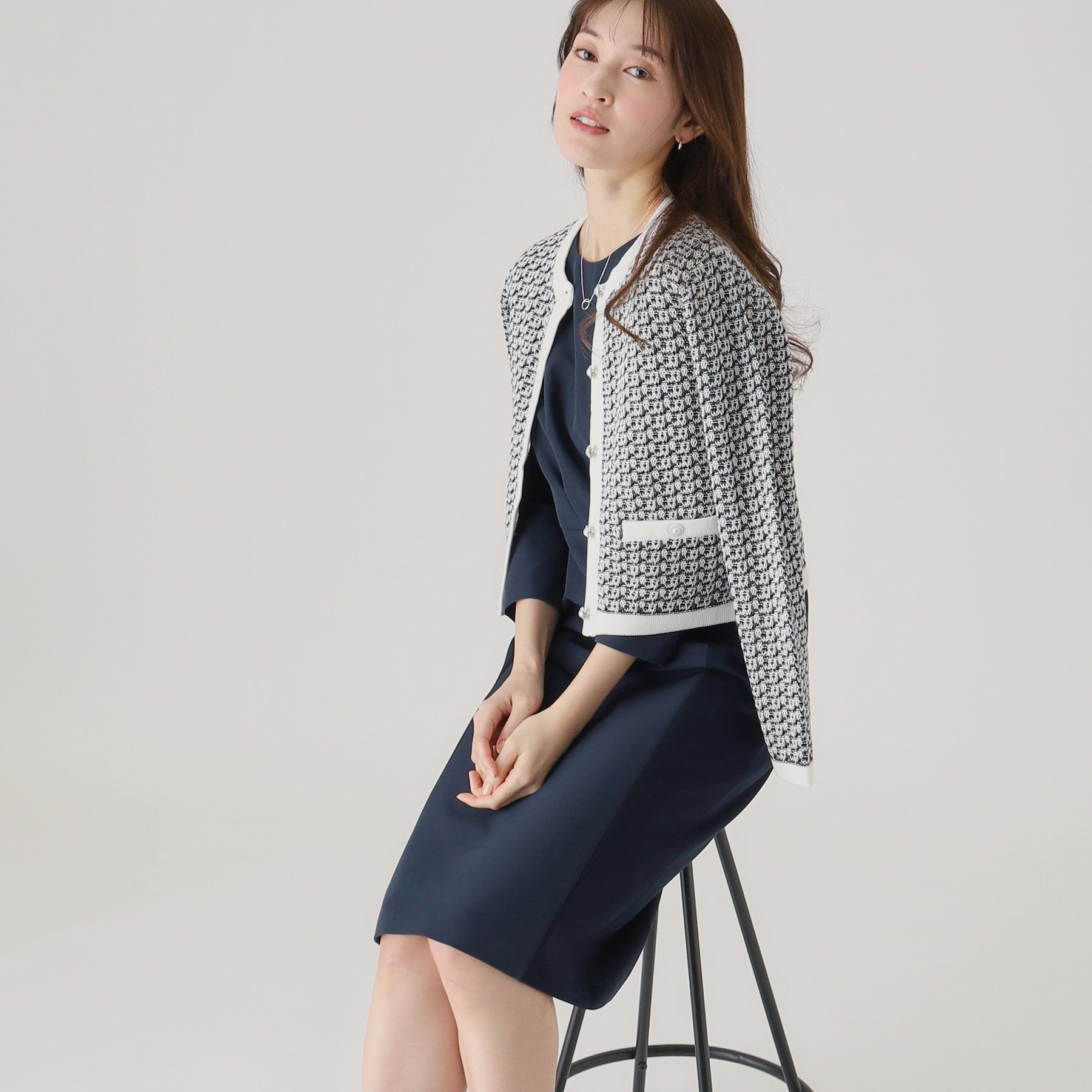 クードシャンス COUP DE CHANCE 【洗える/日本製/通勤/お出かけ】すっきりラインと着用感の良さを叶える配色使いワンピース (ネイビー(594)) ネイビー(594)