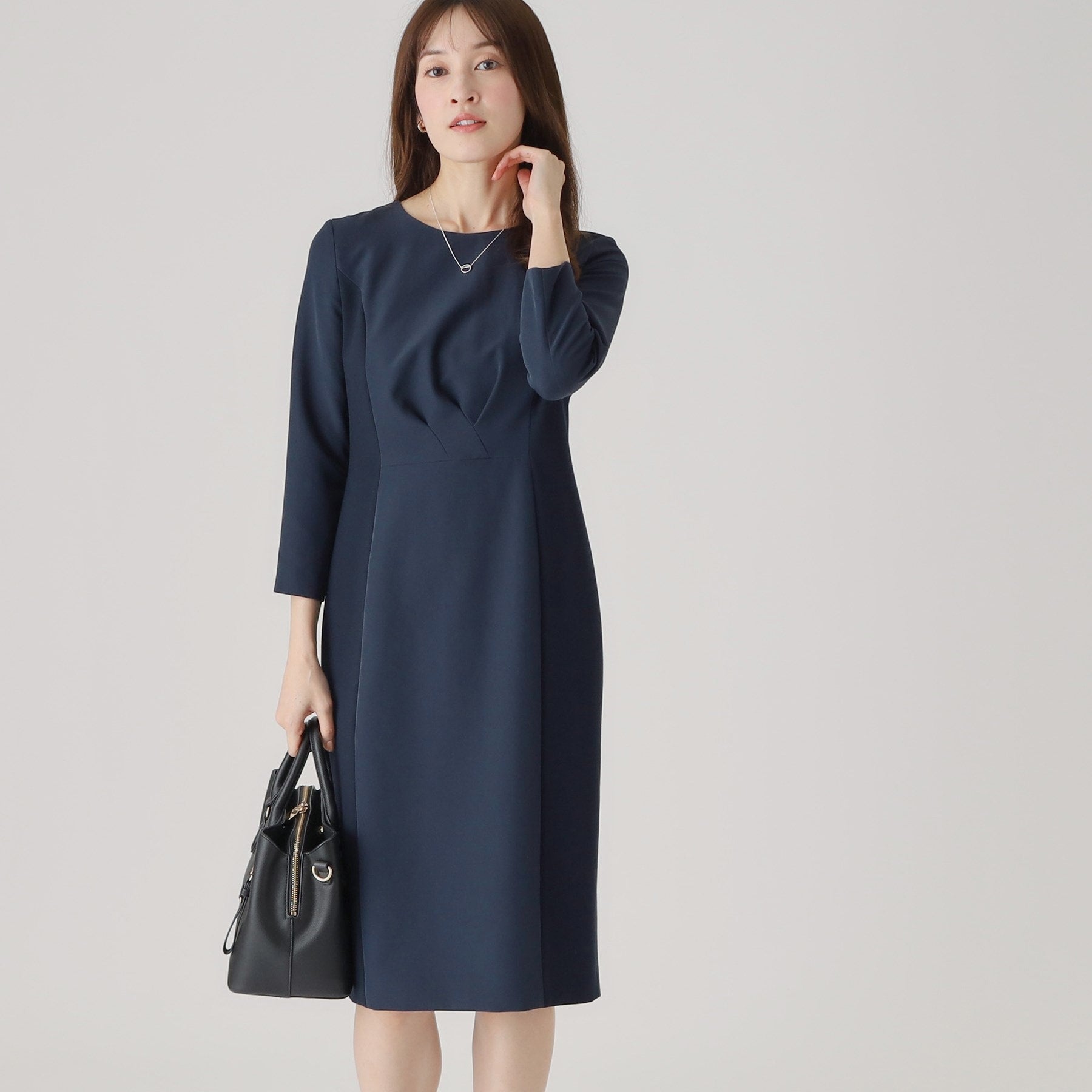 クードシャンス COUP DE CHANCE 【洗える/日本製/通勤/お出かけ】すっきりラインと着用感の良さを叶える配色使いワンピース (ネイビー(594)) ネイビー(594)