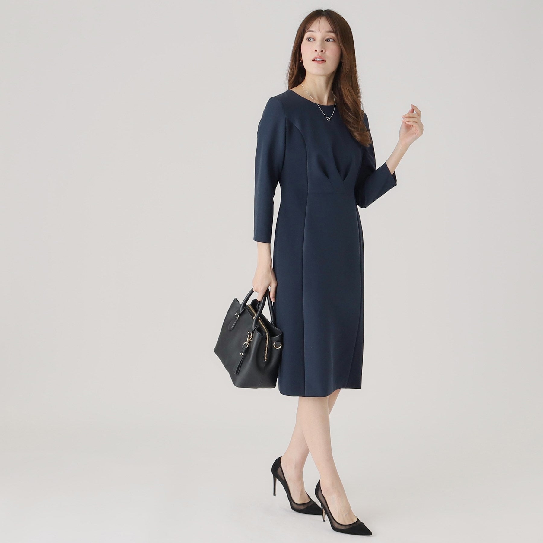 クードシャンス COUP DE CHANCE 【洗える/日本製/通勤/お出かけ】すっきりラインと着用感の良さを叶える配色使いワンピース (ネイビー(594)) ネイビー(594)