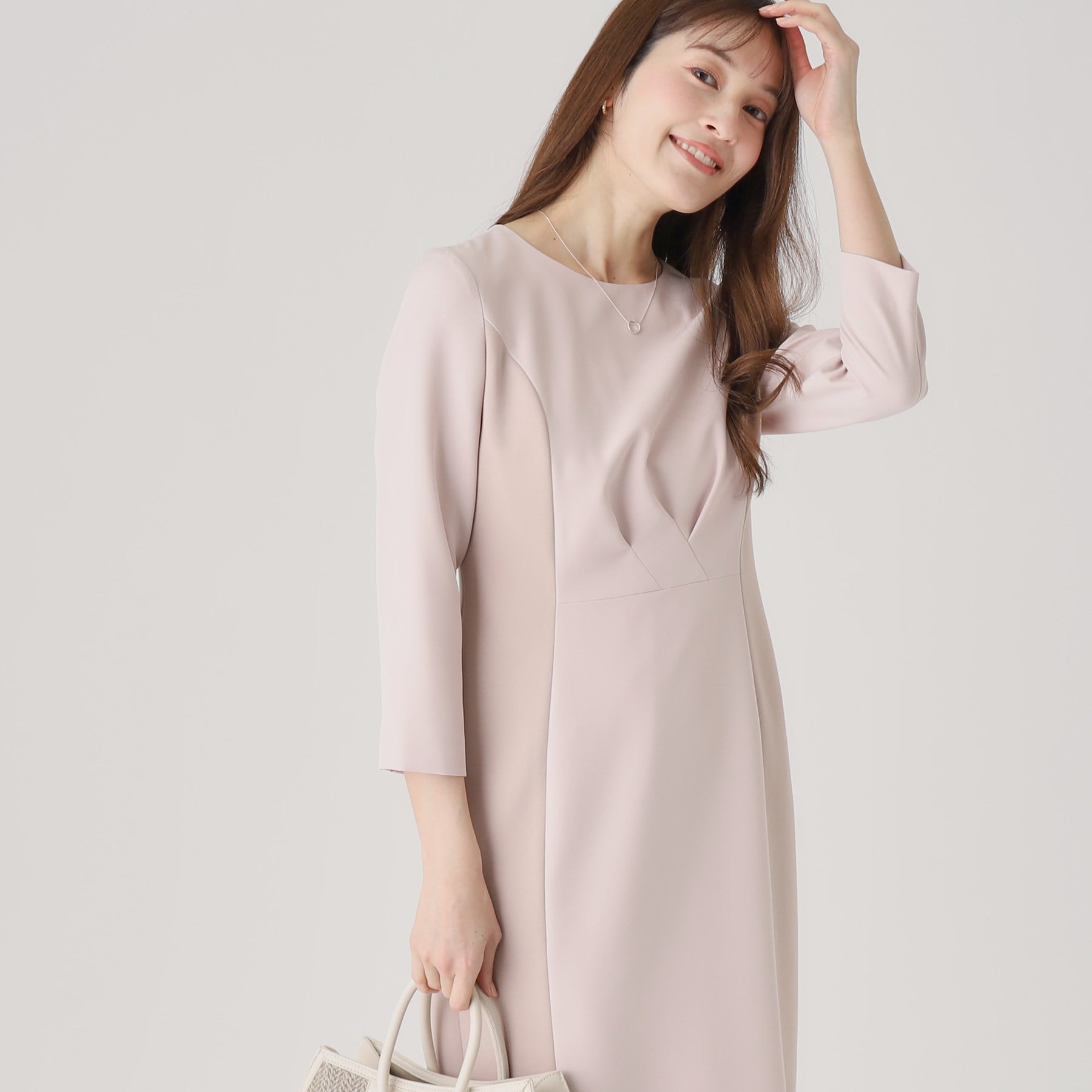 クードシャンス COUP DE CHANCE 【洗える/日本製/通勤/お出かけ】すっきりラインと着用感の良さを叶える配色使いワンピース (ライトピンク(570)) ライトピンク(570)