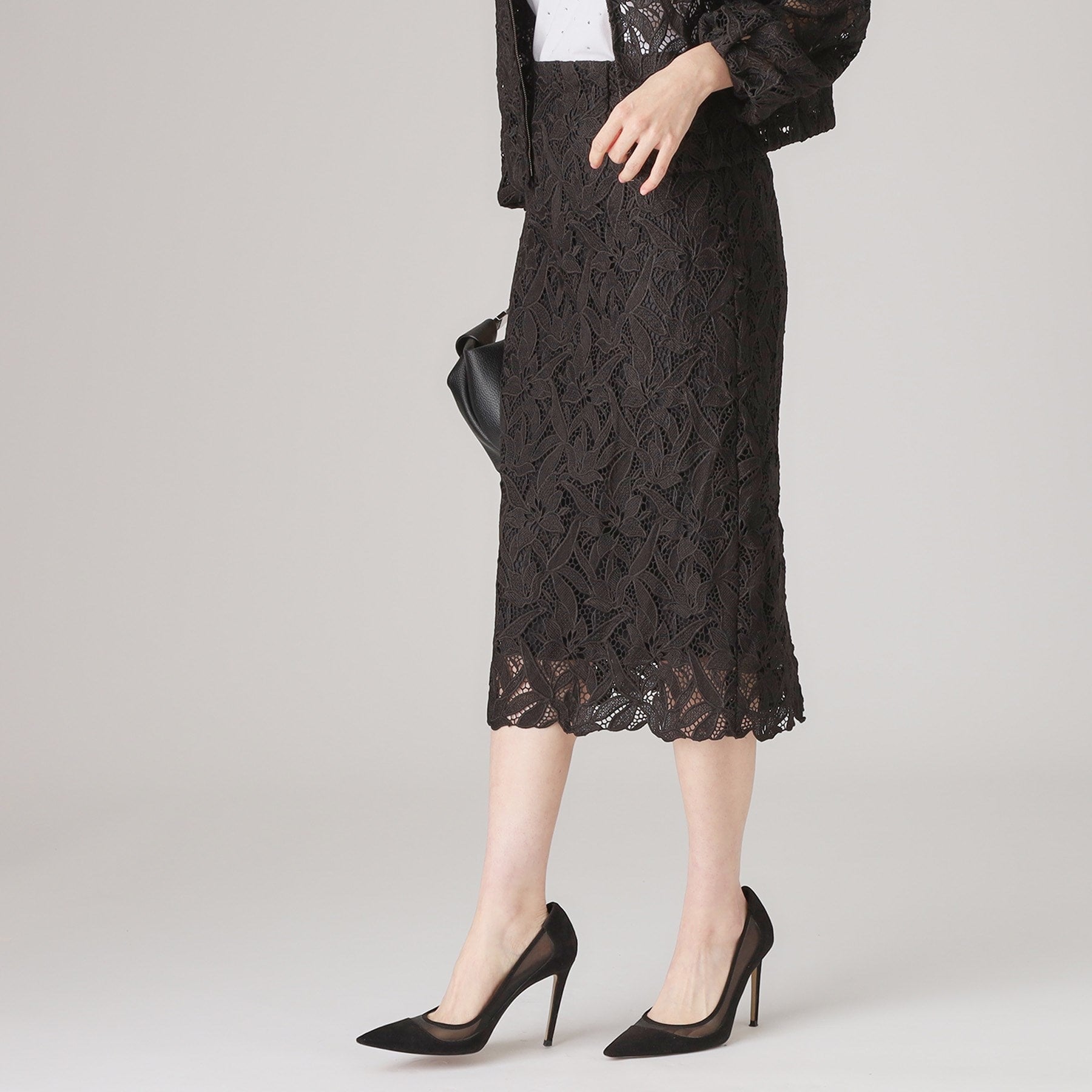 クードシャンス COUP DE CHANCE 【レース/セットアップ可】ストレートシルエットのスカート (ブラック(019)) ブラック(019)