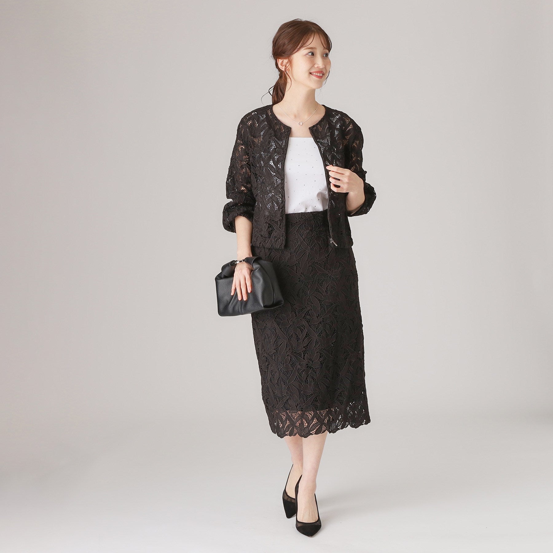 クードシャンス COUP DE CHANCE 【レース/セットアップ可】ストレートシルエットのスカート (ブラック(019)) ブラック(019)