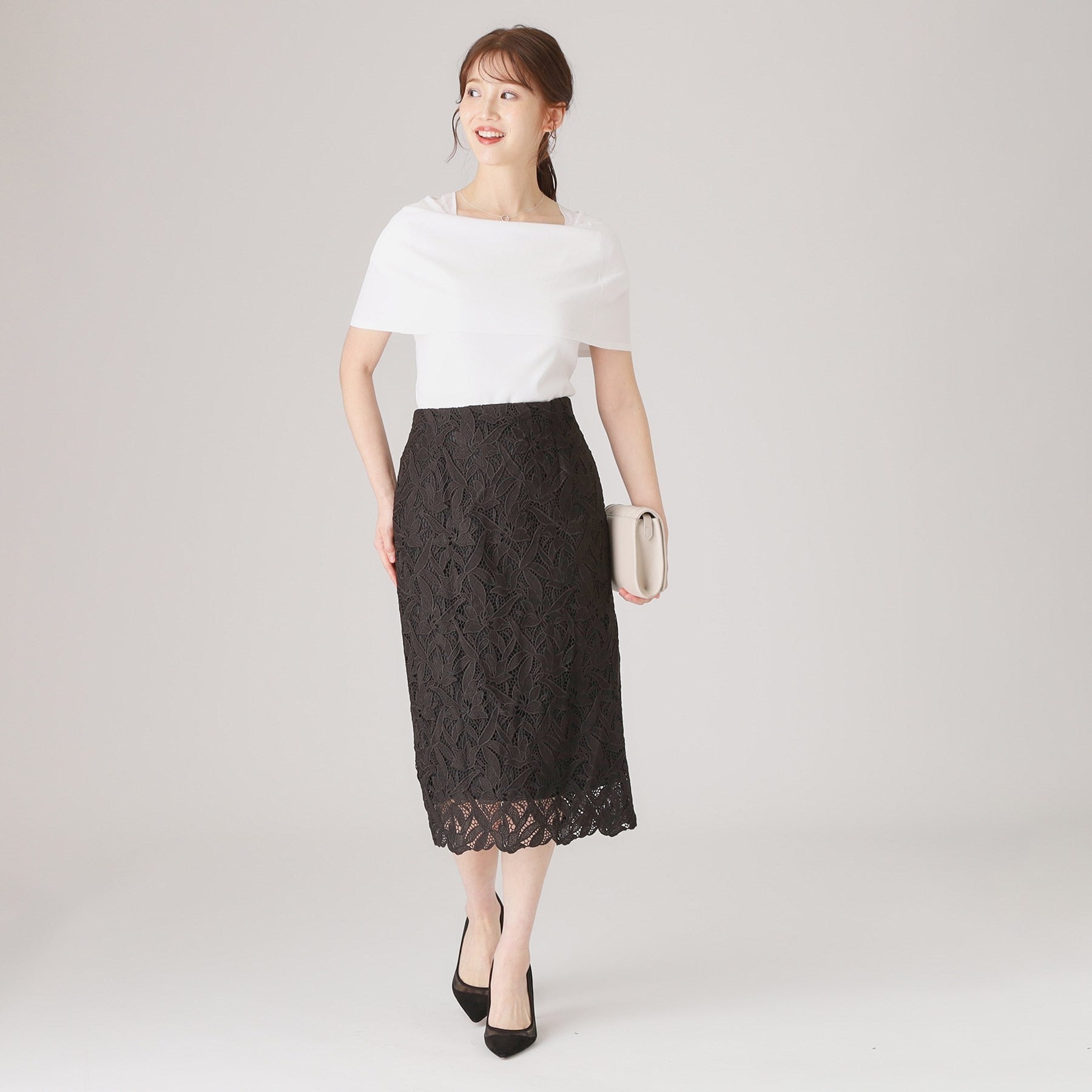 クードシャンス COUP DE CHANCE 【レース/セットアップ可】ストレートシルエットのスカート (ブラック(019)) ブラック(019)