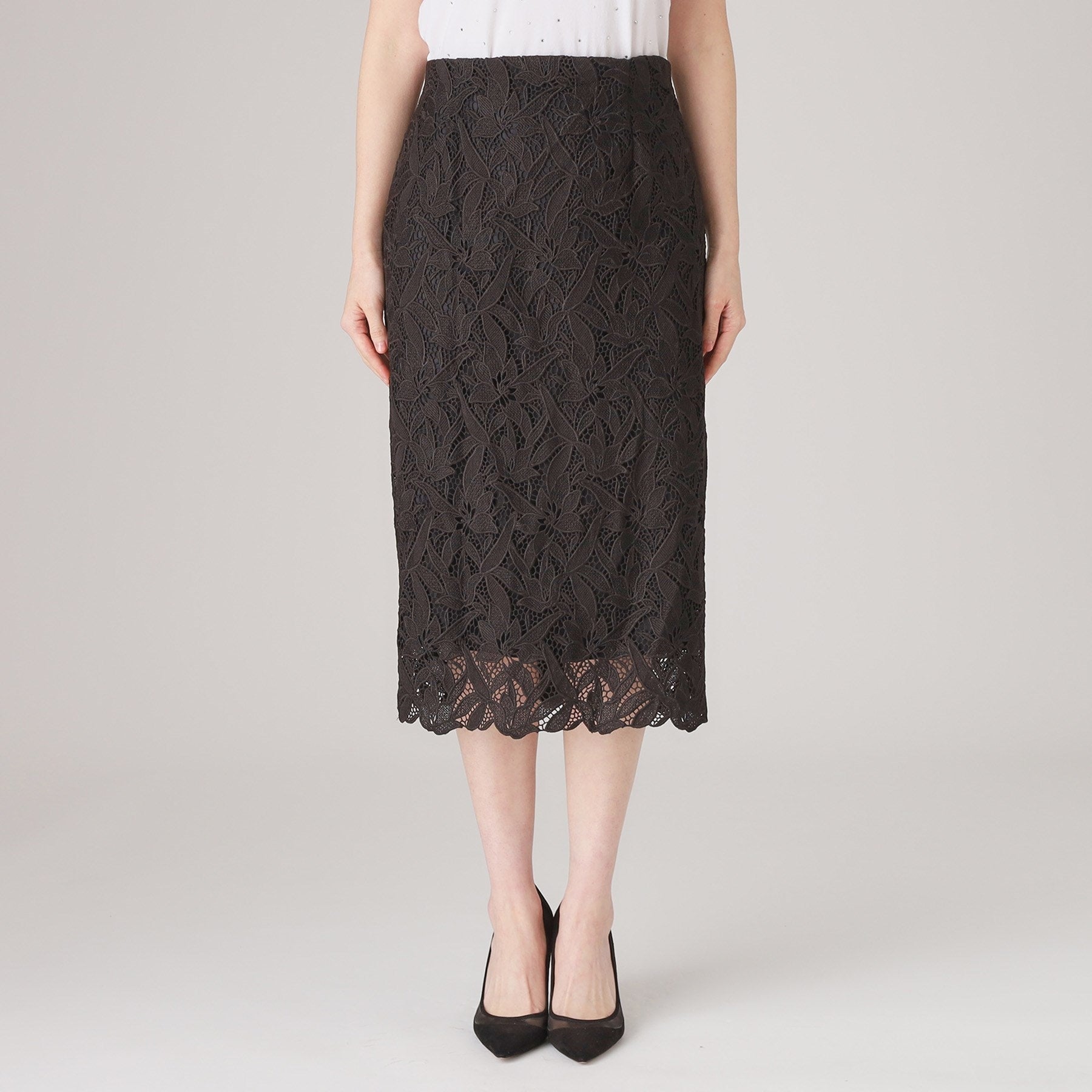 クードシャンス COUP DE CHANCE 【レース/セットアップ可】ストレートシルエットのスカート (ブラック(019)) ブラック(019)