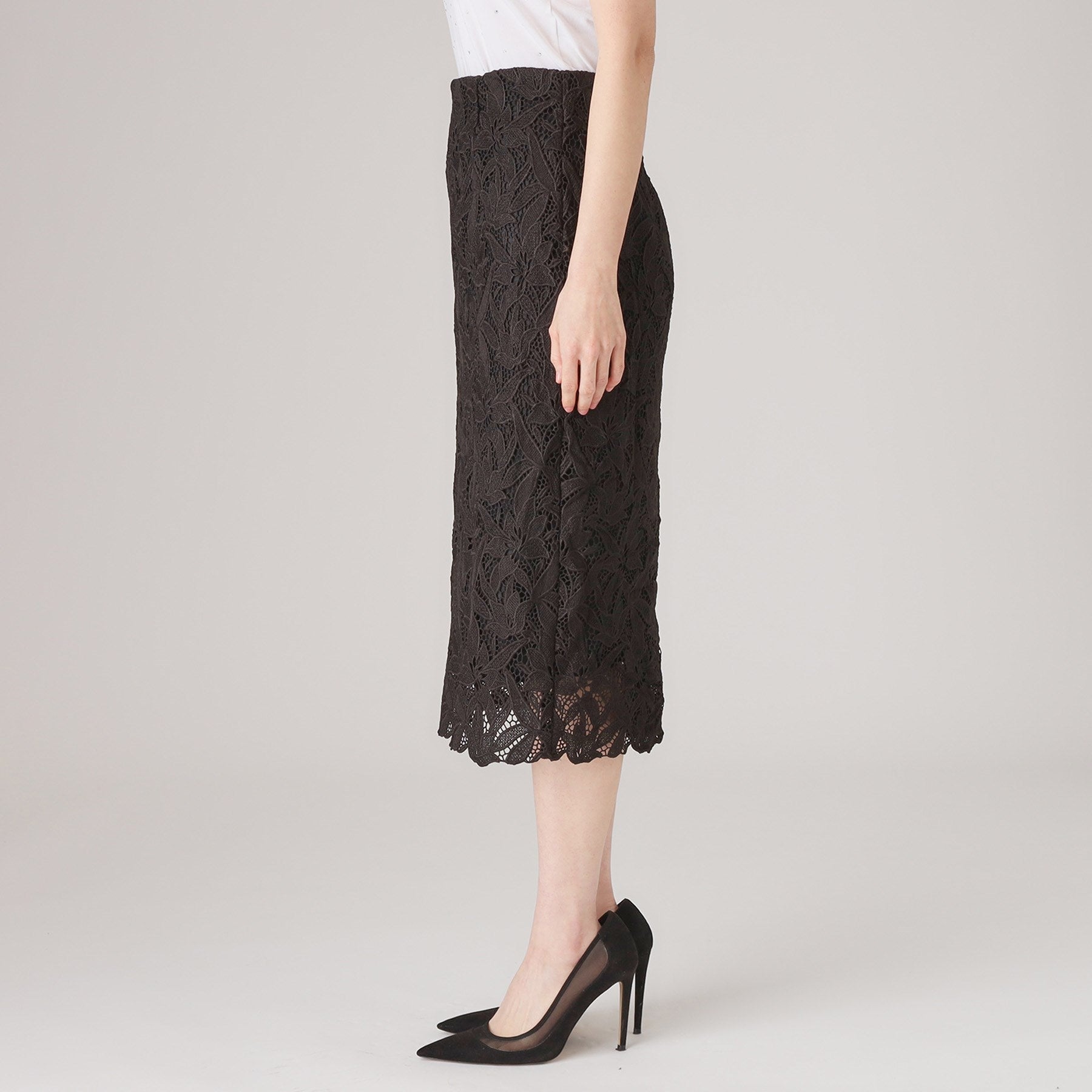 クードシャンス COUP DE CHANCE 【レース/セットアップ可】ストレートシルエットのスカート (ブラック(019)) ブラック(019)