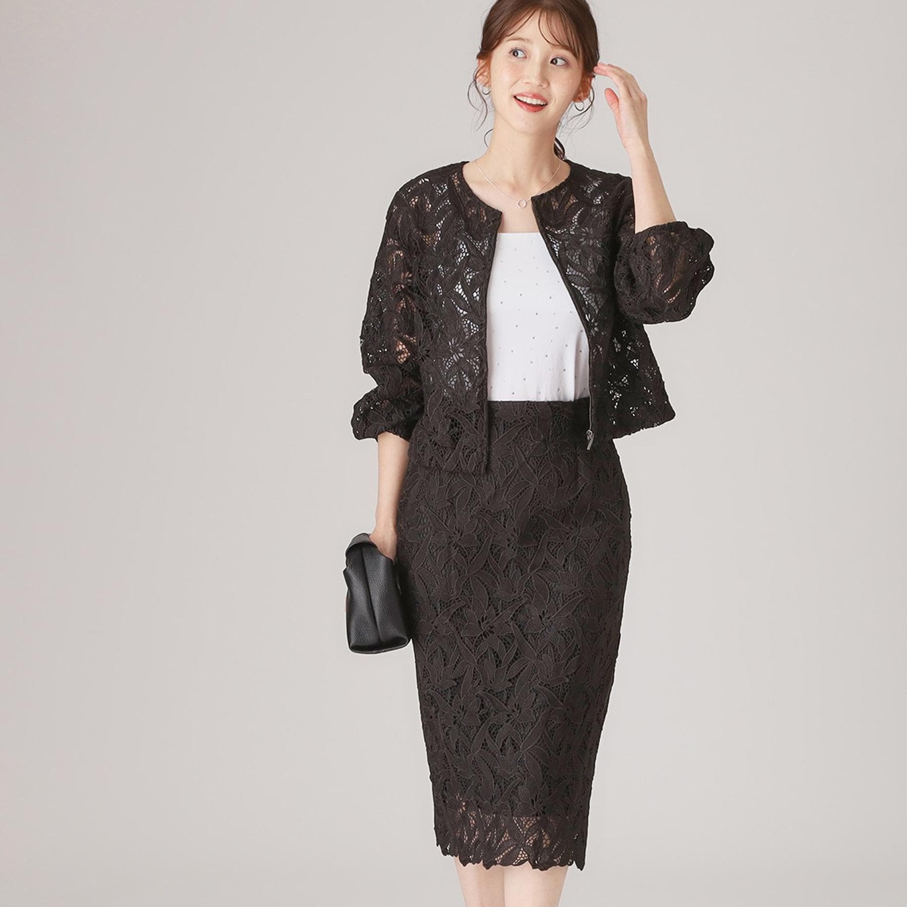 クードシャンス COUP DE CHANCE 【レース/セットアップ可】ストレートシルエットのスカート (ブラック(019)) ブラック(019)