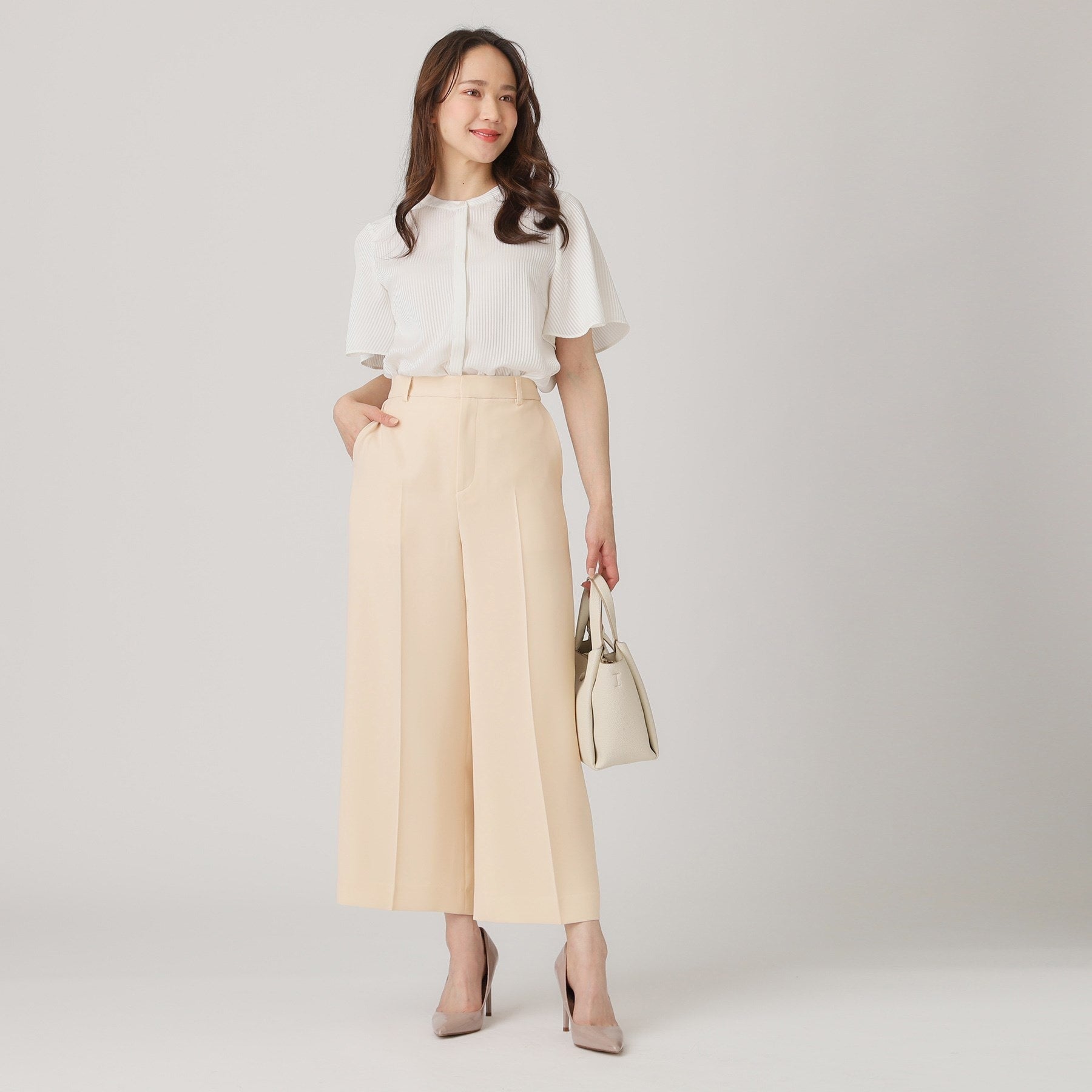 クードシャンス COUP DE CHANCE 【洗える/日本製/裏付き】センタープレス入ワイドパンツ (ブルー(091)) ブルー(091)