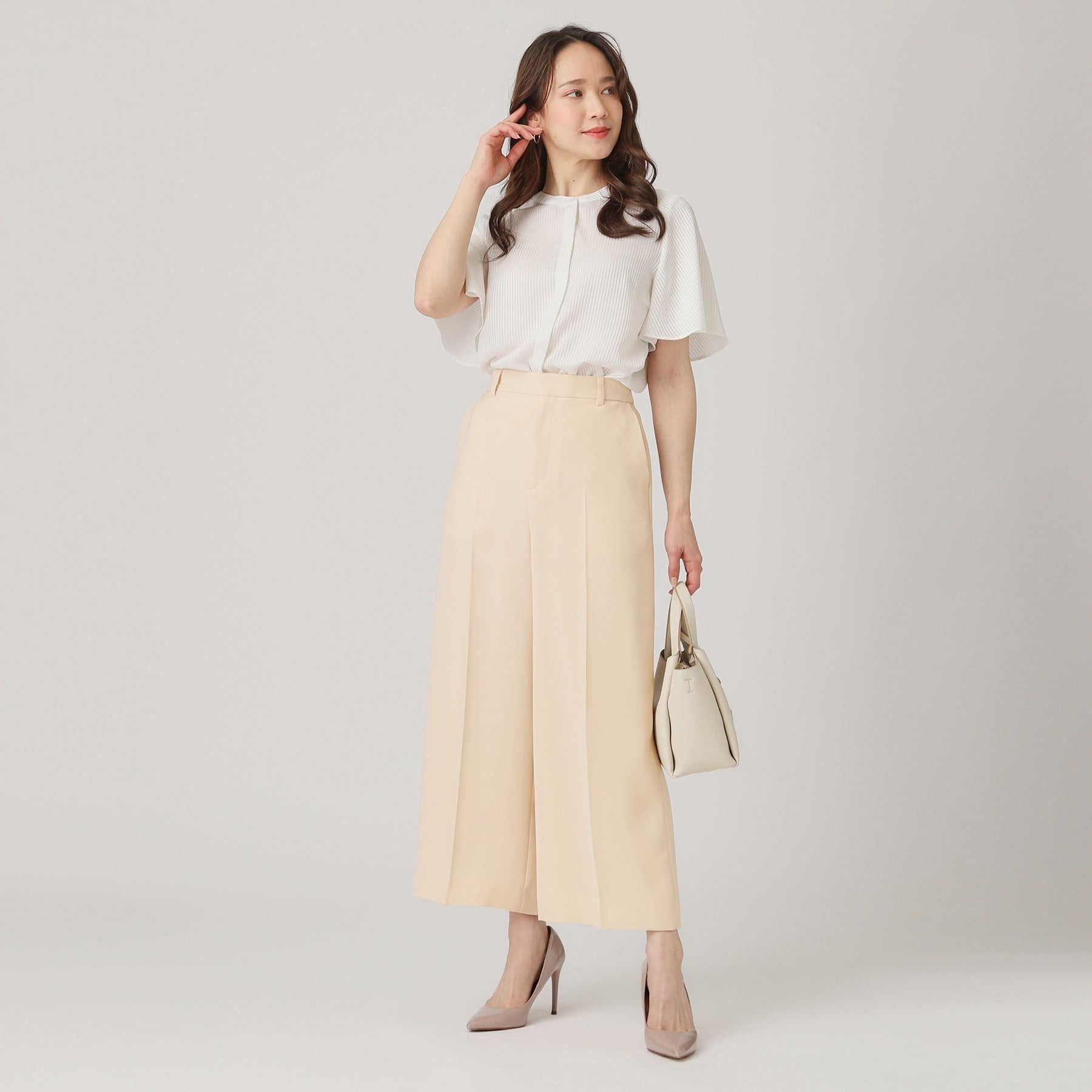 クードシャンス COUP DE CHANCE 【洗える/日本製/裏付き】センタープレス入ワイドパンツ (ブルー(091)) ブルー(091)