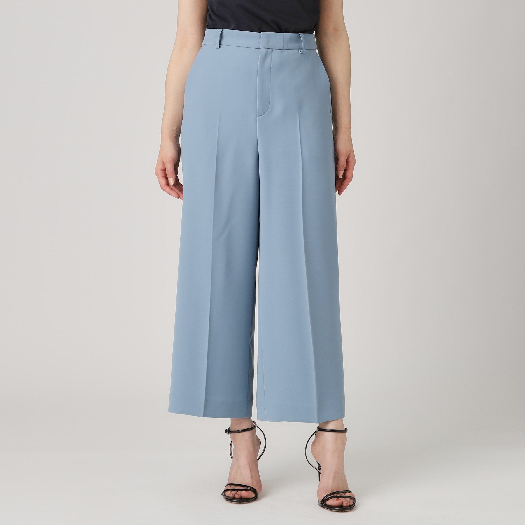 クードシャンス COUP DE CHANCE 【洗える/日本製/裏付き】センタープレス入ワイドパンツ (ブルー(091)) ブルー(091)