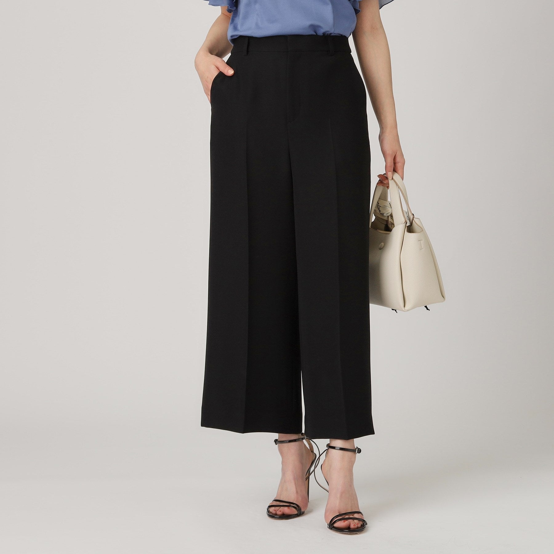 クードシャンス COUP DE CHANCE 【洗える/日本製/裏付き】センタープレス入ワイドパンツ (ブラック(019)) ブラック(019)