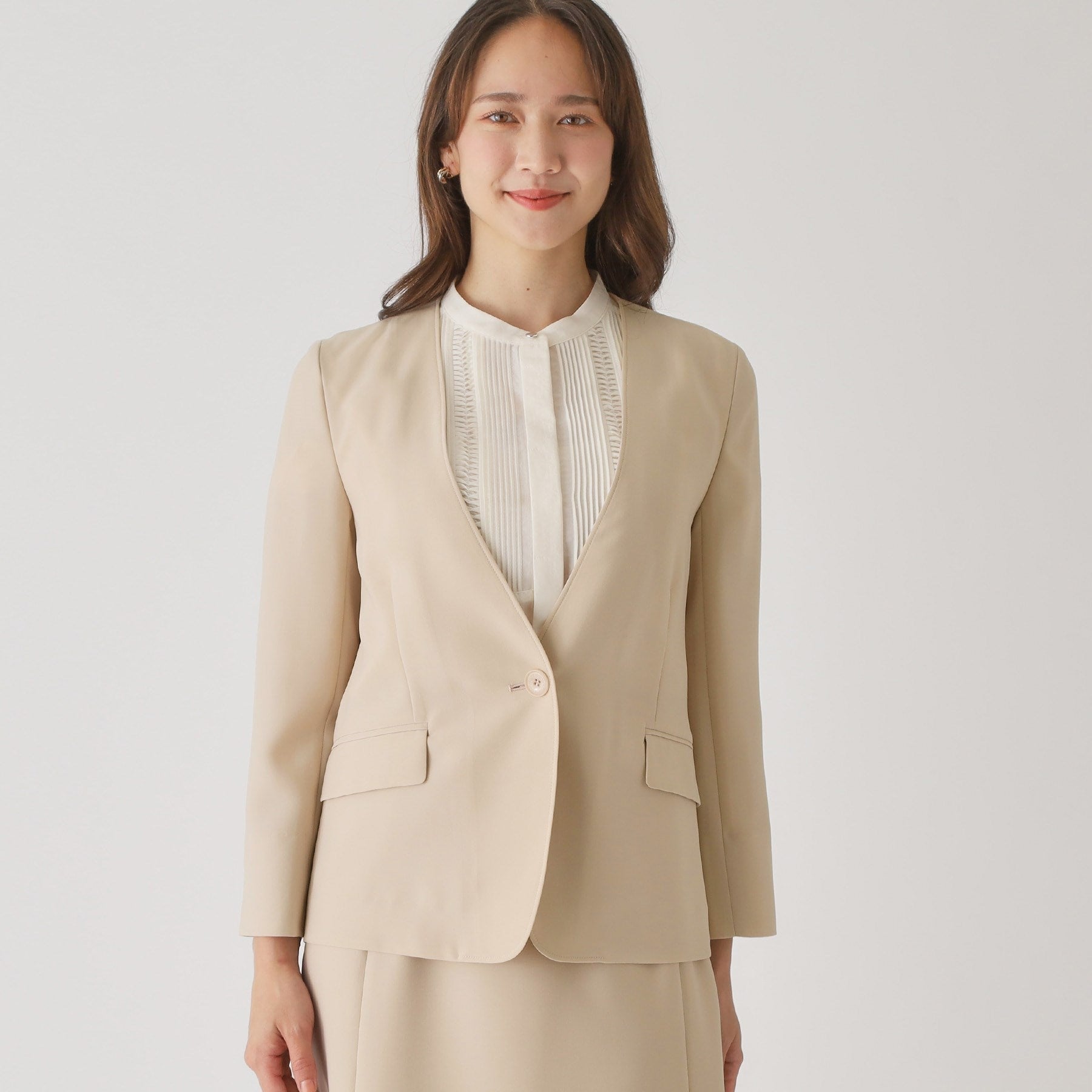 クードシャンス COUP DE CHANCE 【手洗い可/接触冷感/日本製/裏無し】8分袖ノーカラージャケット (グレージュ(050)) グレージュ(050)