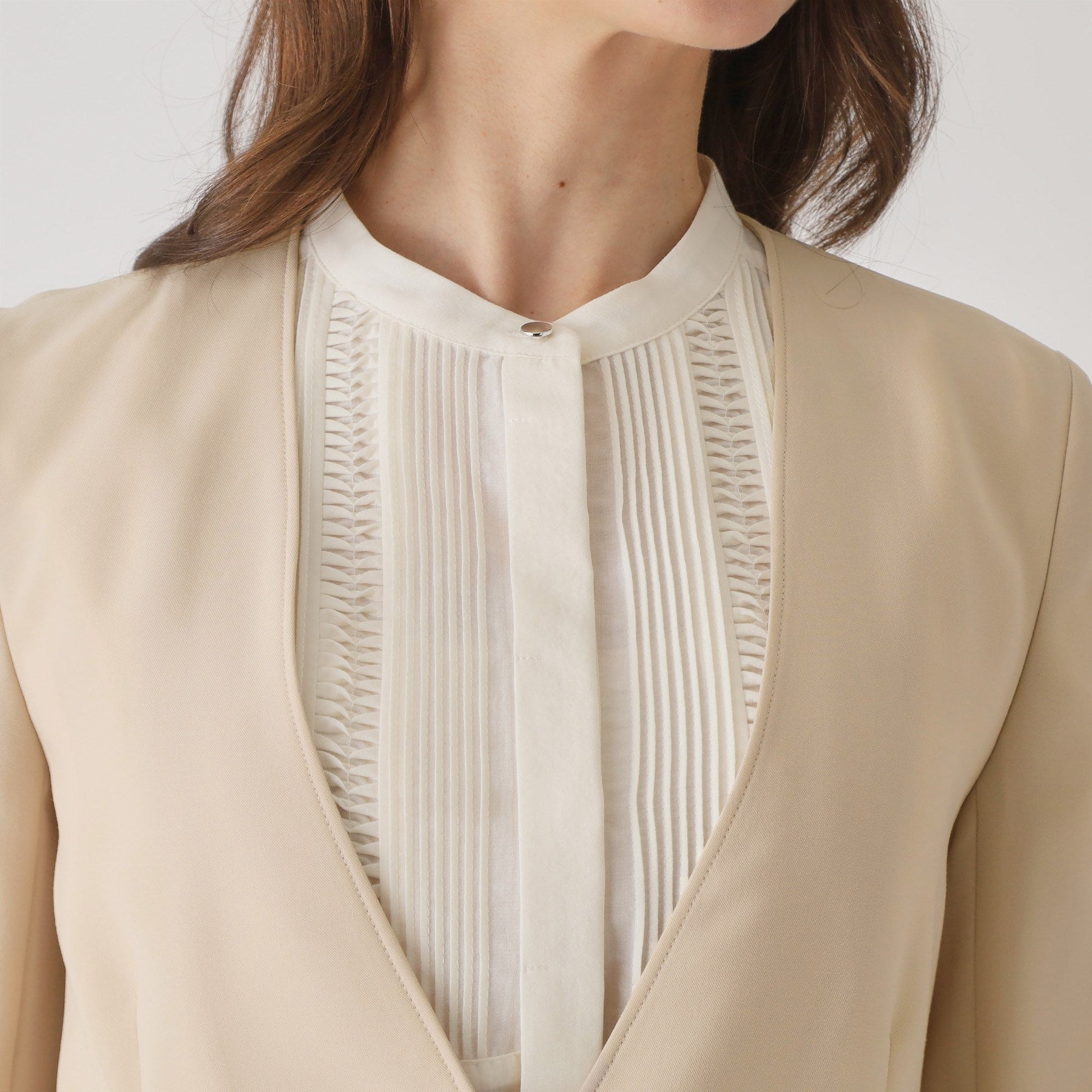 クードシャンス COUP DE CHANCE 【手洗い可/接触冷感/日本製/裏無し】8分袖ノーカラージャケット (グレージュ(050)) グレージュ(050)