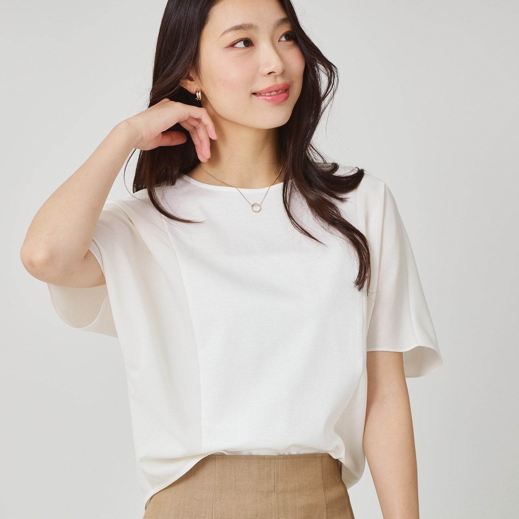 クードシャンス COUP DE CHANCE 【手洗い可/日本製】異素材使いのジャージトップス (ホワイト(001)) ホワイト(001)