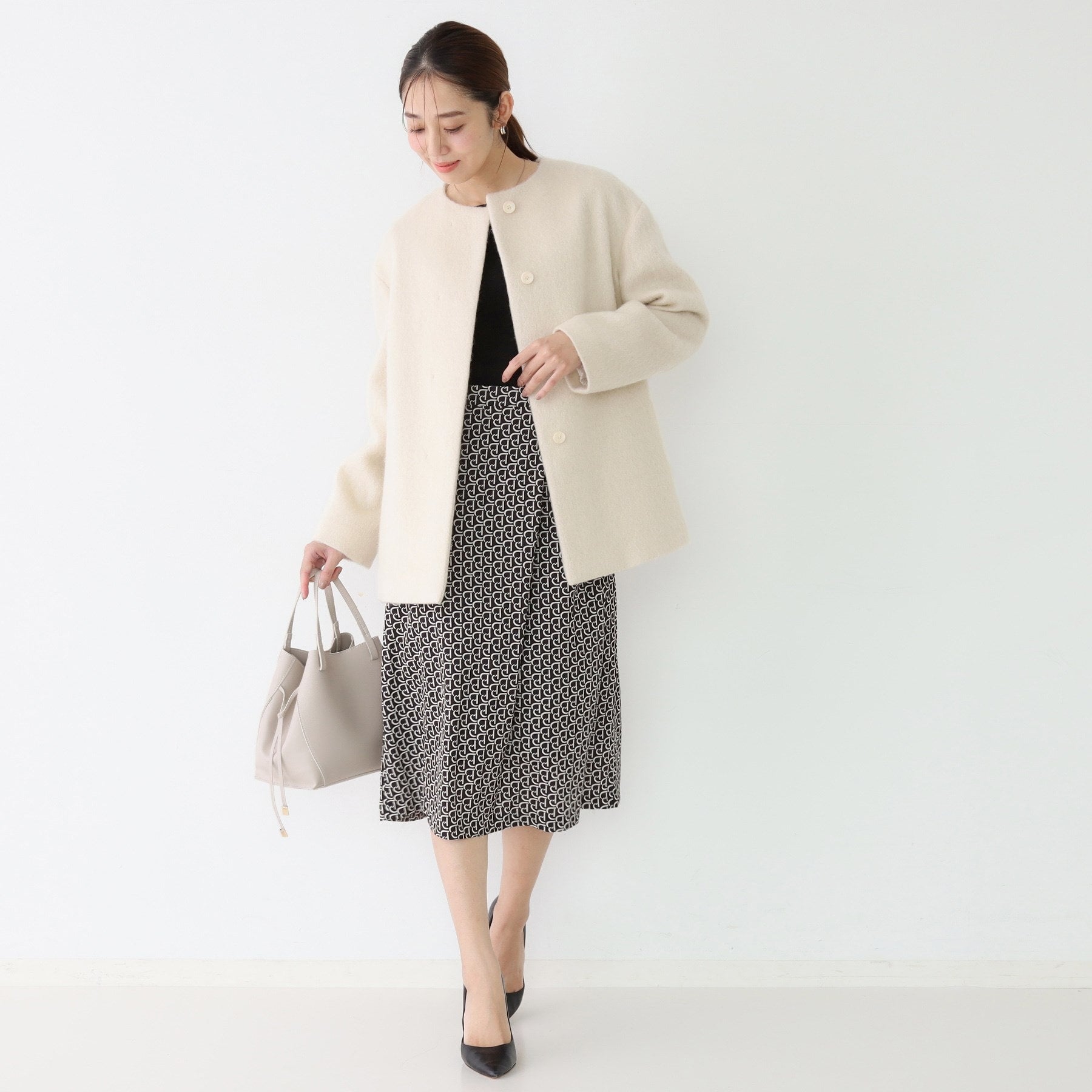 クードシャンス COUP DE CHANCE 【日本製/モヘヤ混/ヒップ丈】ノーカラーコート (ブラック(019)) ブラック(019)