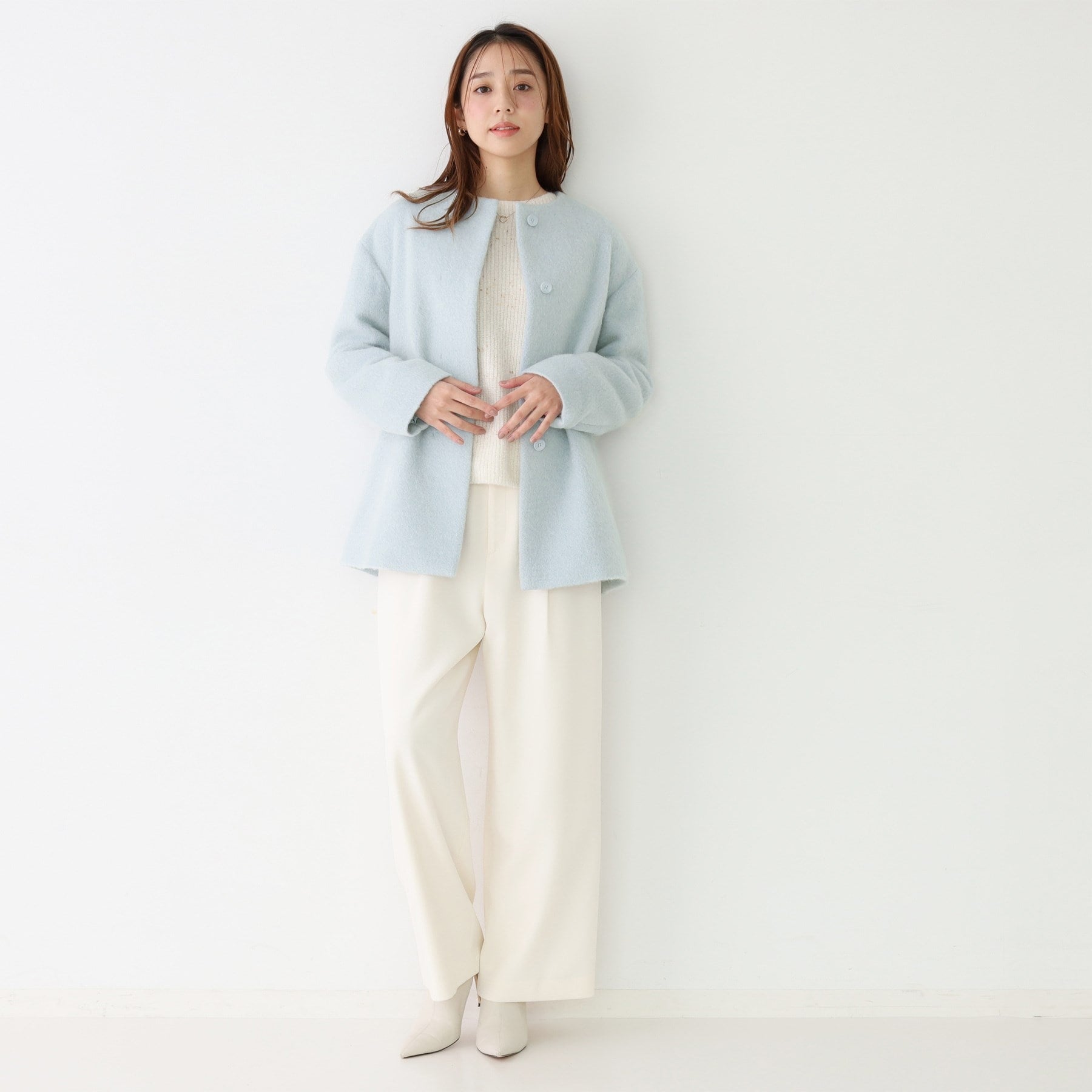 クードシャンス COUP DE CHANCE 【日本製/モヘヤ混/ヒップ丈】ノーカラーコート (ブラック(019)) ブラック(019)