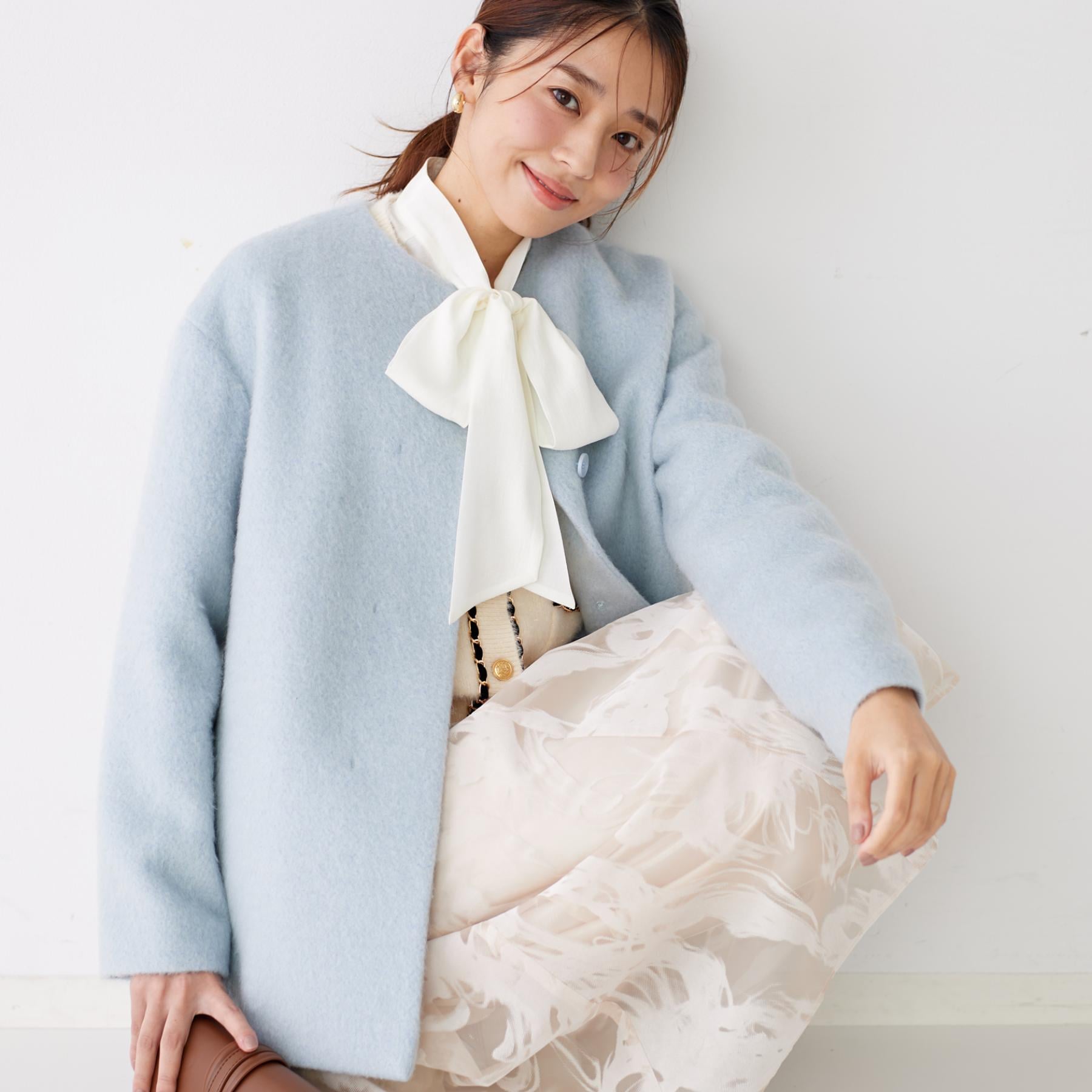 クードシャンス COUP DE CHANCE 【日本製/モヘヤ混/ヒップ丈】ノーカラーコート (ブラック(019)) ブラック(019)