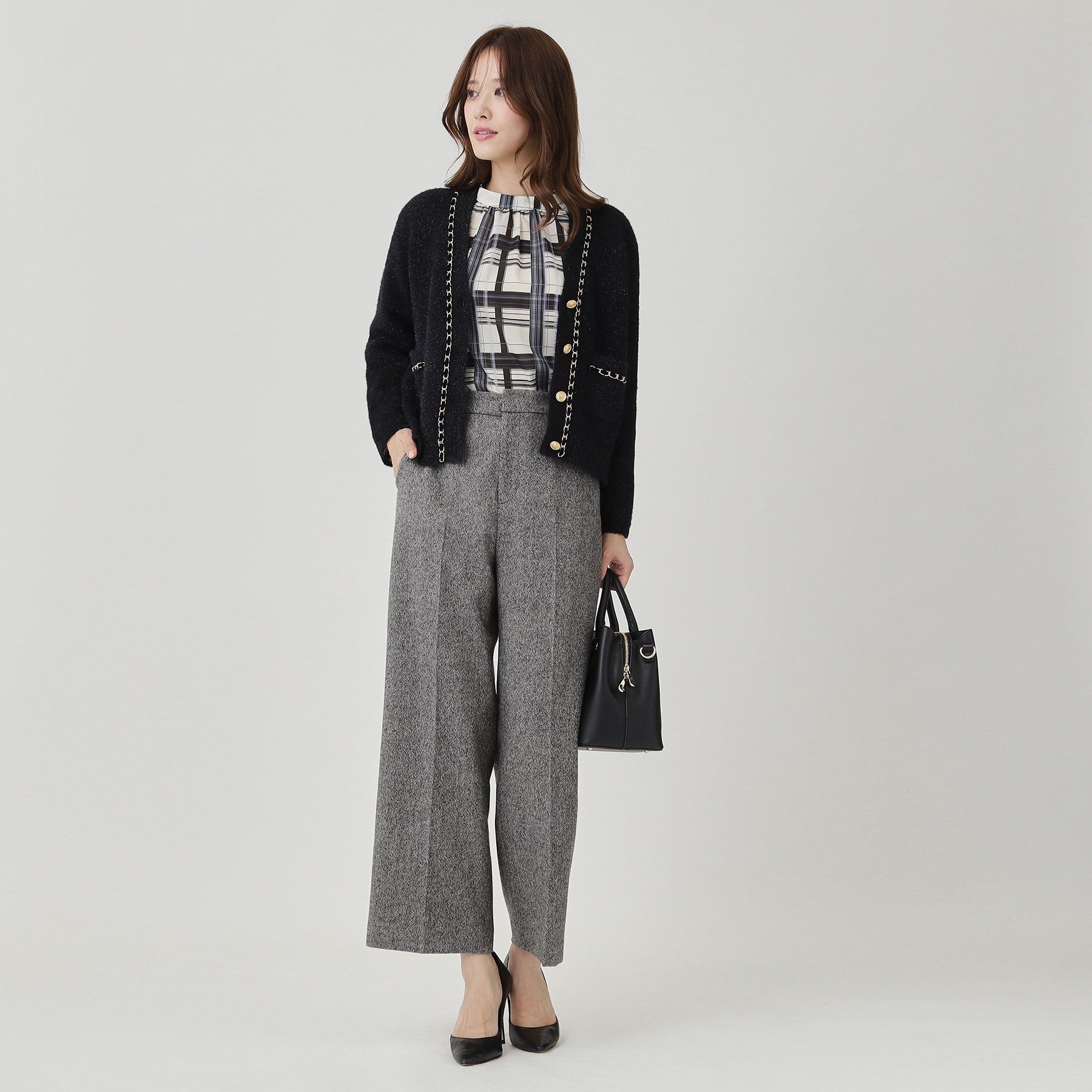 クードシャンス COUP DE CHANCE 【日本製】ラメ入りツイードパンツ (ブラック(019)) ブラック(019)