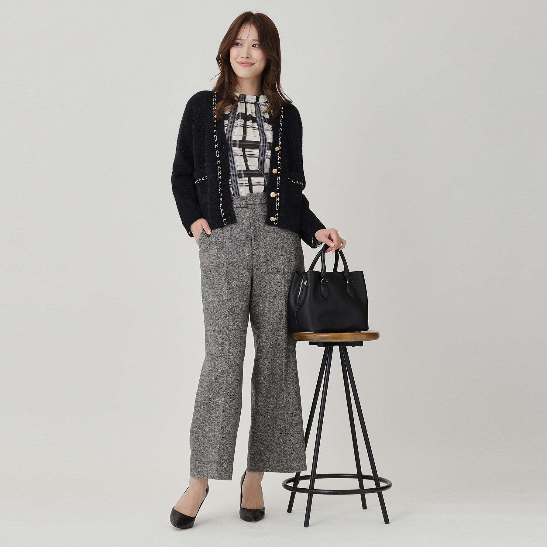 クードシャンス COUP DE CHANCE 【日本製】ラメ入りツイードパンツ (ブラック(019)) ブラック(019)