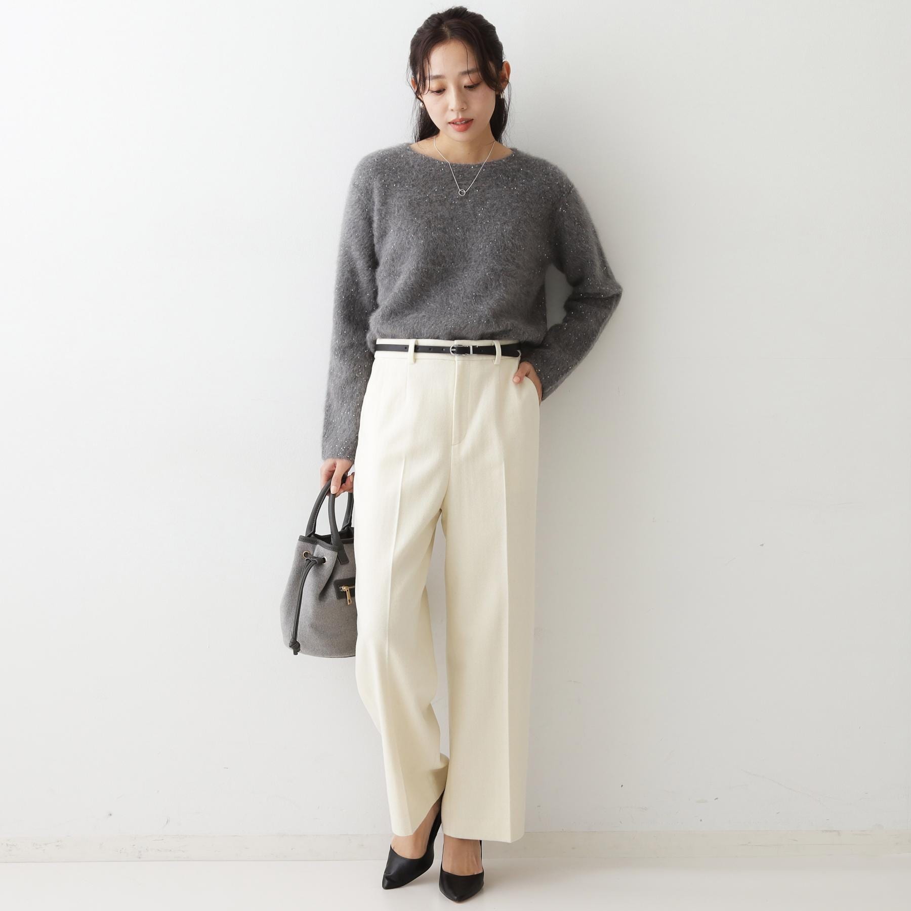 クードシャンス COUP DE CHANCE 【日本製】ラメ入りツイードパンツ (ブラック(019)) ブラック(019)