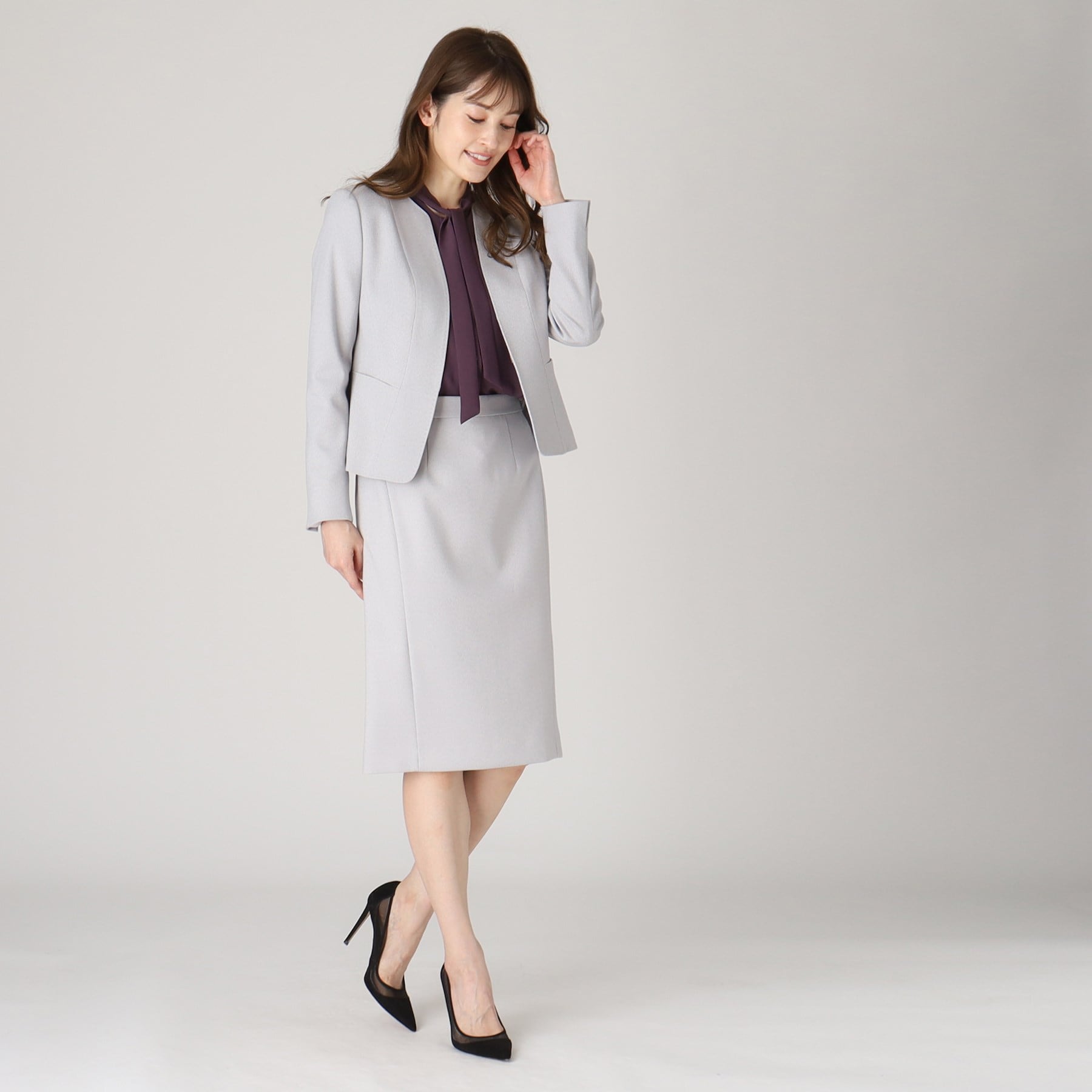 クードシャンス COUP DE CHANCE 【洗える/日本製/通勤/スーツ可】360°美シルエット!優しく華やかなノーカラージャケット