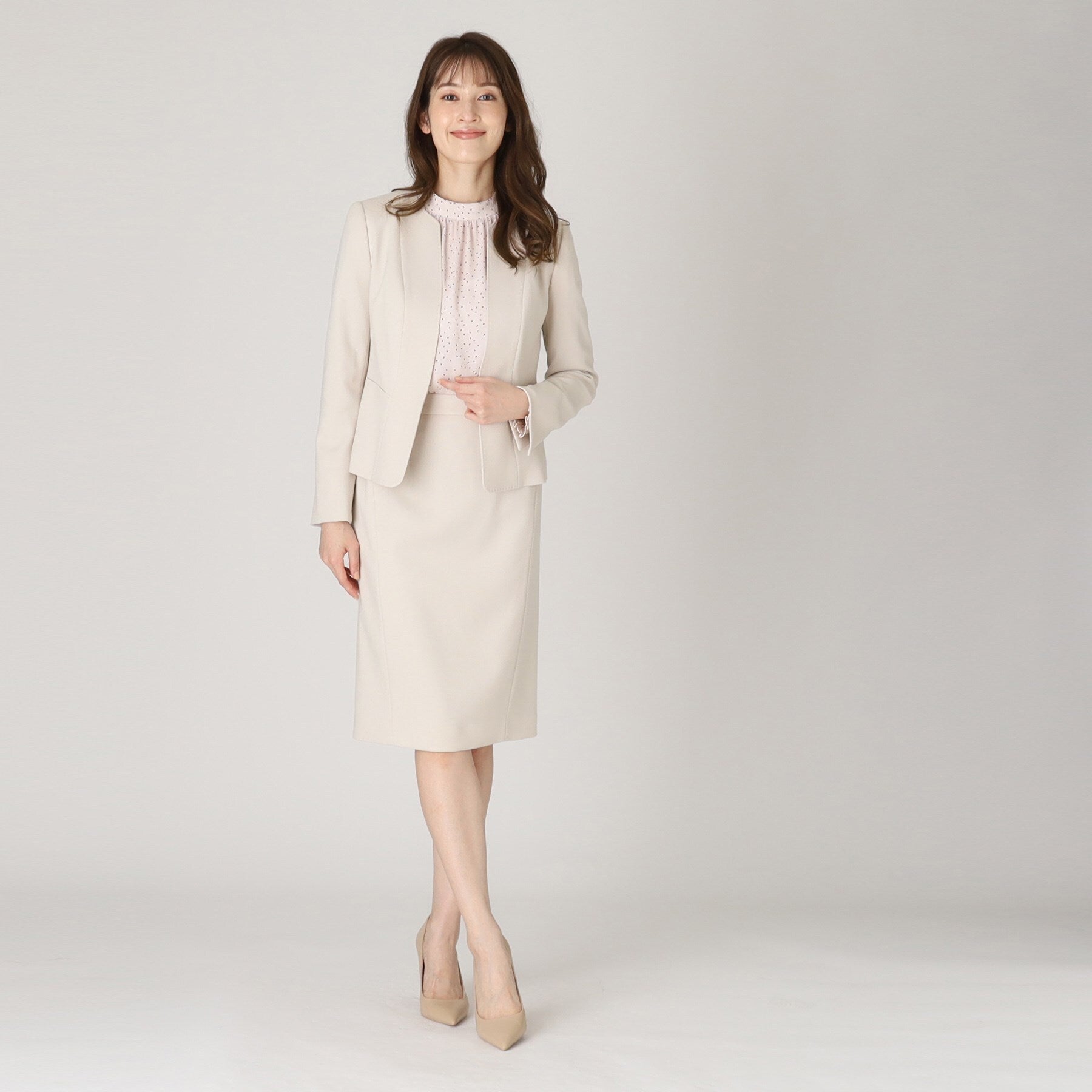 クードシャンス COUP DE CHANCE 【洗える/日本製/通勤/スーツ可】360°美シルエット!優しく華やかなノーカラージャケット