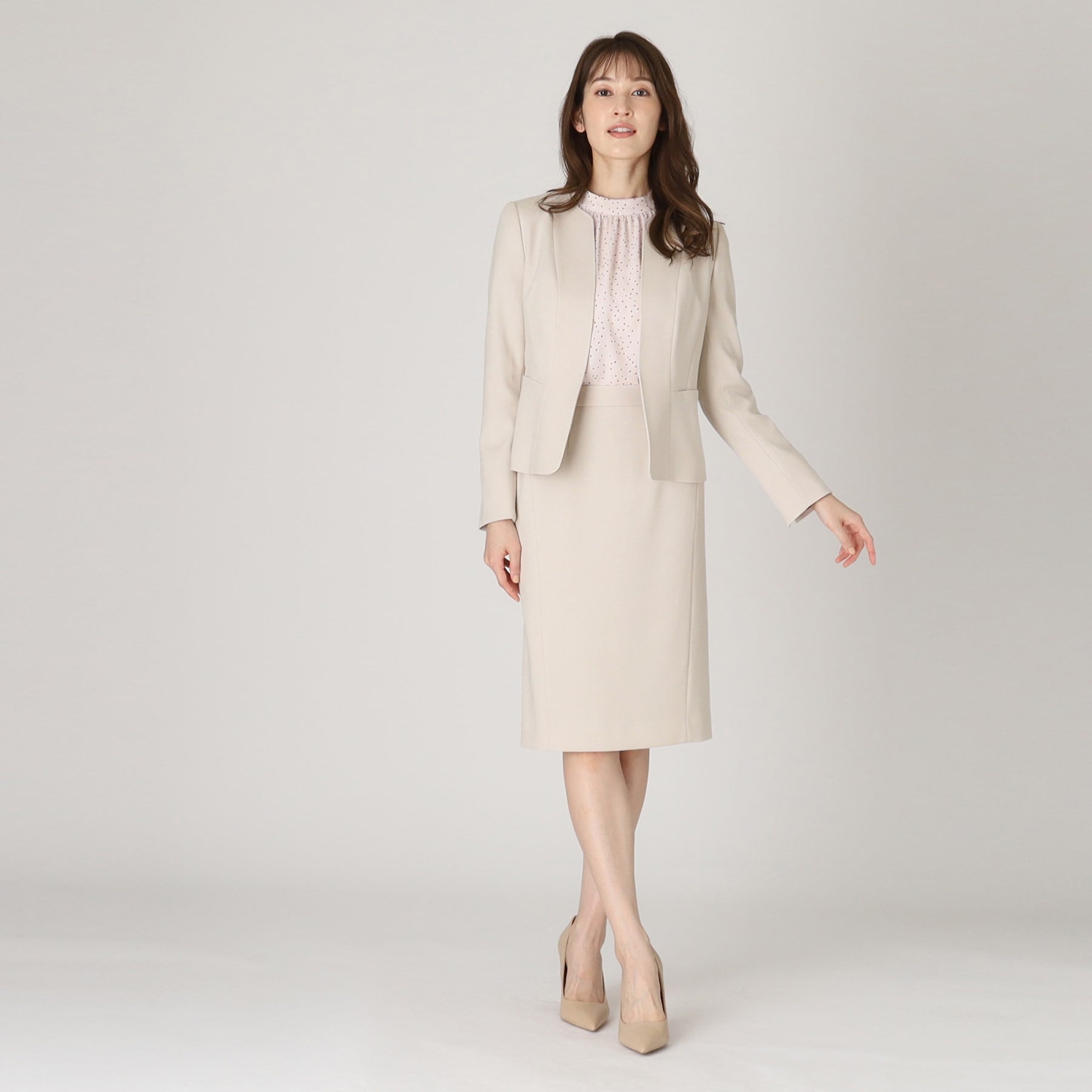 クードシャンス COUP DE CHANCE 【洗える/日本製/通勤/スーツ可】360°美シルエット!優しく華やかなノーカラージャケット