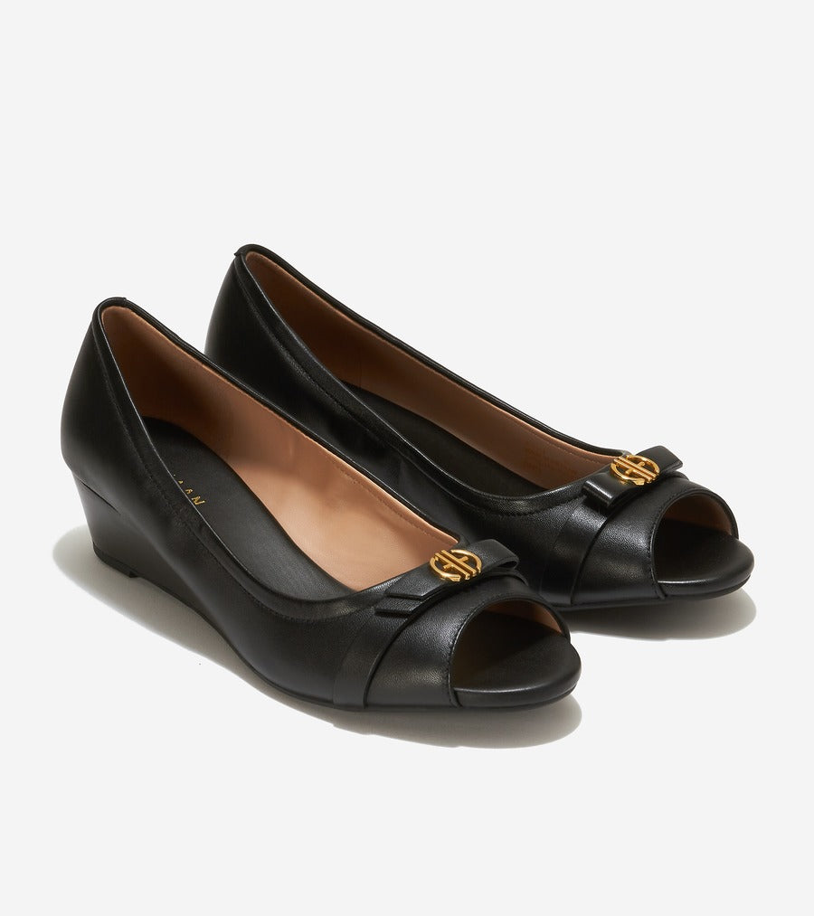 コール ハーン COLE HAAN マルタ ピープトゥ ウェッジ womens (ブラック レザー / ブラック スタック) ブラック レザー / ブラック スタック