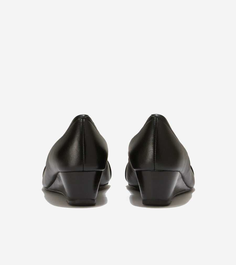 コール ハーン COLE HAAN マルタ ピープトゥ ウェッジ womens (ブラック レザー / ブラック スタック) ブラック レザー / ブラック スタック
