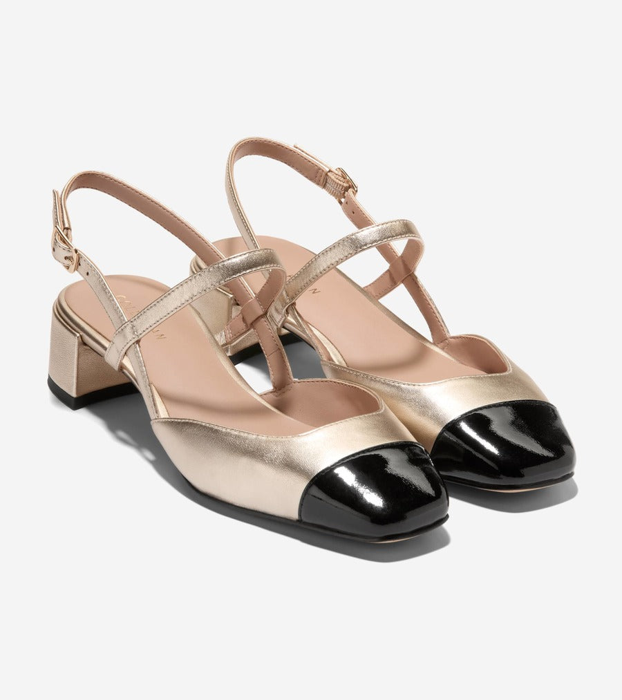 コール ハーン COLE HAAN ペラ ブロックヒール スリング 35mm womens (ソフト ゴールド レザー / ブラック パテント レザー) ソフト ゴールド レザー / ブラック パテント レザー