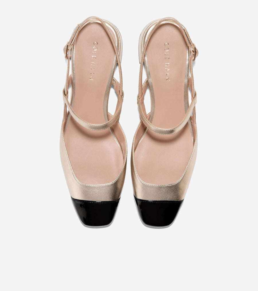 コール ハーン COLE HAAN ペラ ブロックヒール スリング 35mm womens (ソフト ゴールド レザー / ブラック パテント レザー) ソフト ゴールド レザー / ブラック パテント レザー