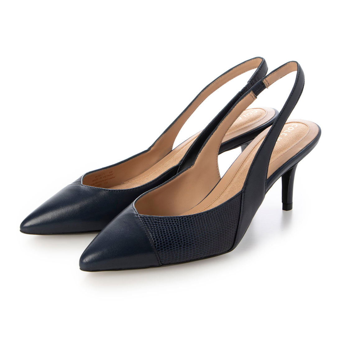 コール ハーン COLE HAAN ザ ゴートゥー スリングバック パンプ 65mm womens,ネイビーブレザー レザー / リザードプリント レザー