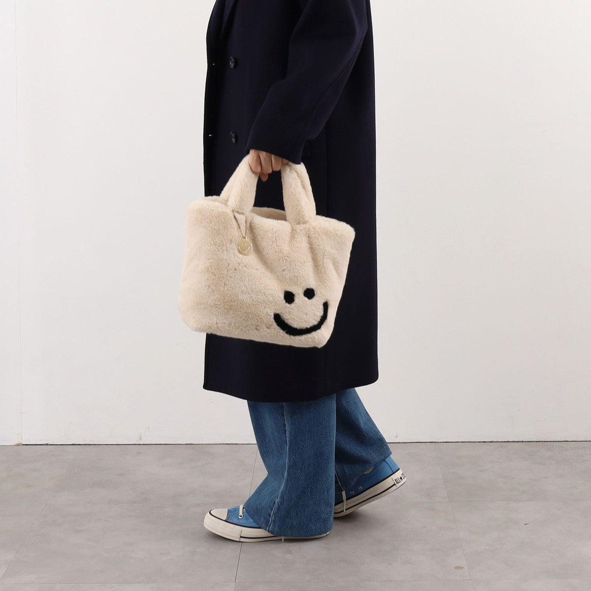 COOCO SMILEY Eco Fur Face Tote Bag with Charm