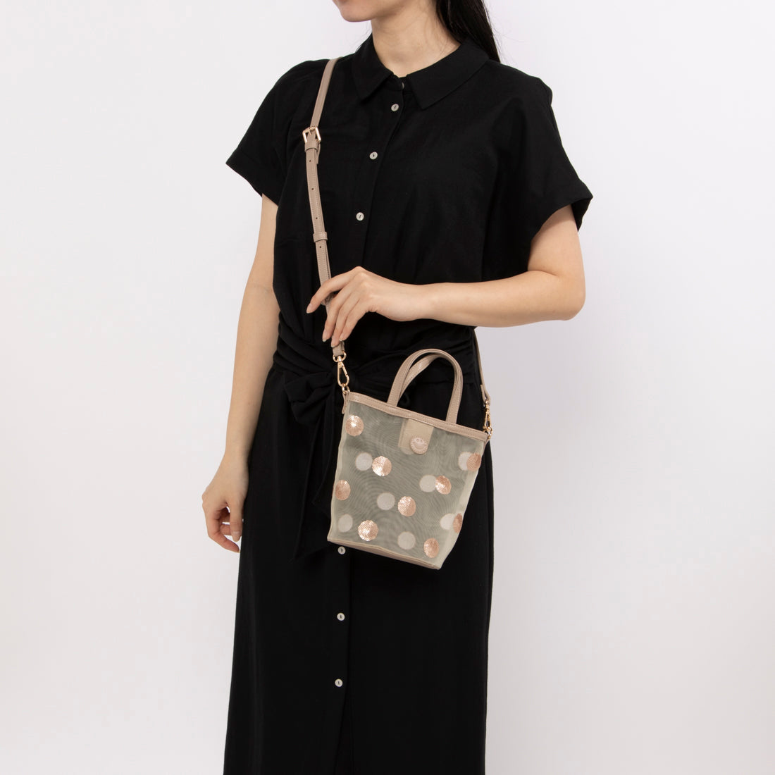 クーコ COOCO SMILY/ドットスパンコール刺繍メッシュショルダーバッグ