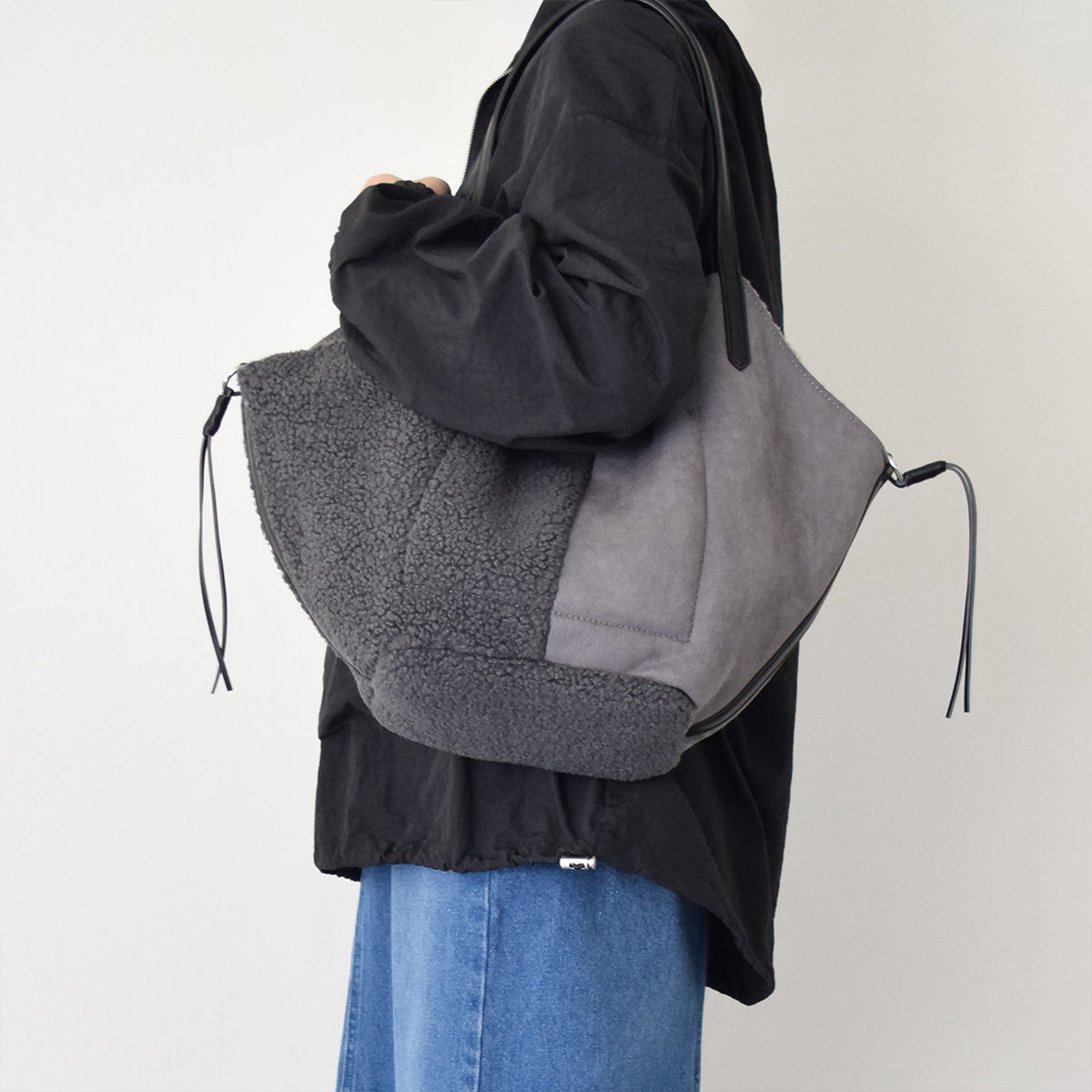 クーコ COOCO バイカラームートン風ビッグトートバッグ