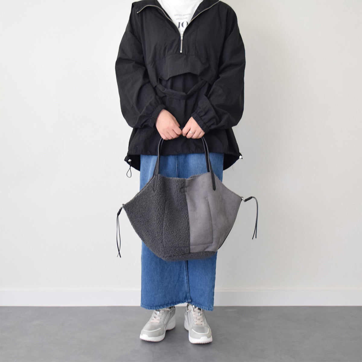 クーコ COOCO バイカラームートン風ビッグトートバッグ