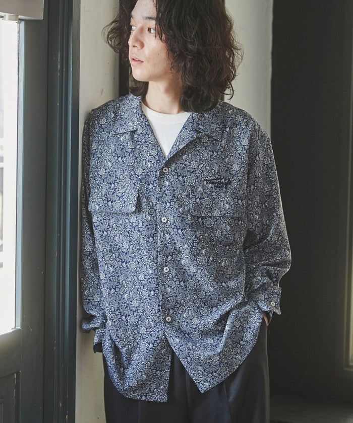 TOWNCRAFT別注ペイズリーオープンカラーシャツ,NAVY