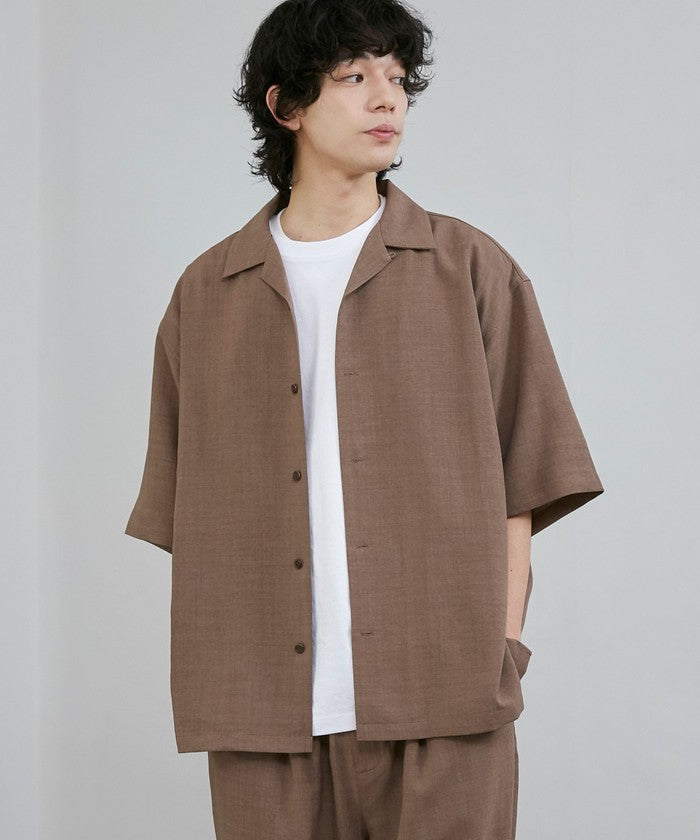 【WEB先行販売】リネンライクオープンカラーシャツ MD.BROWN