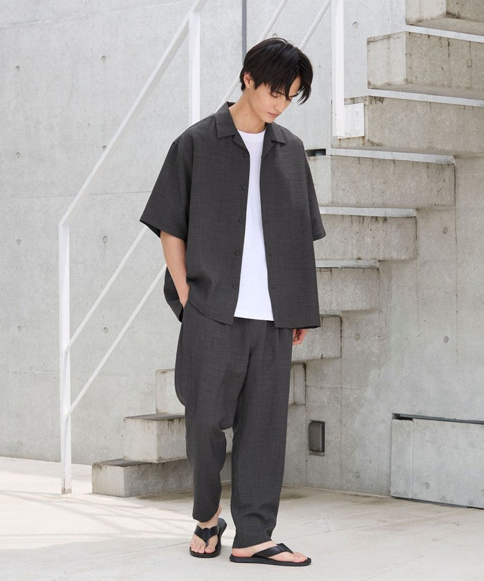 リネンライクオープンカラーシャツ MD.BROWN