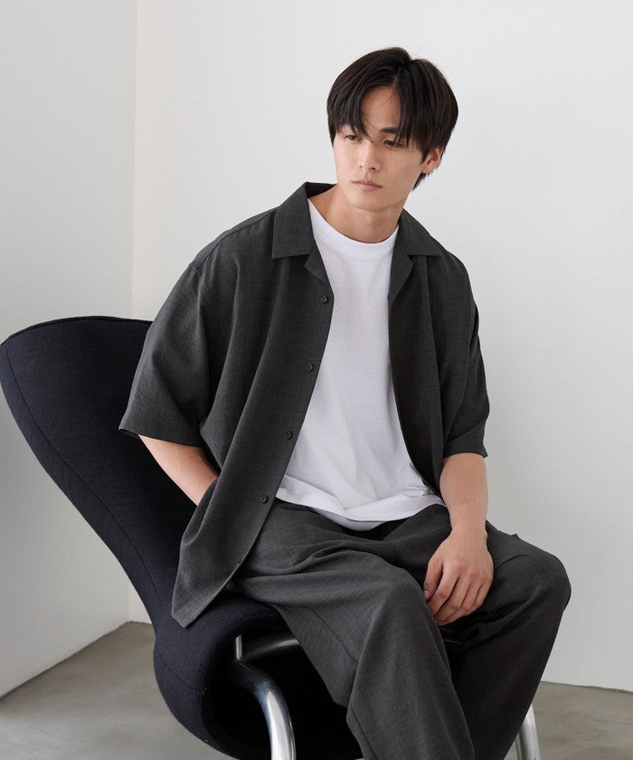 リネンライクオープンカラーシャツ MD.BROWN