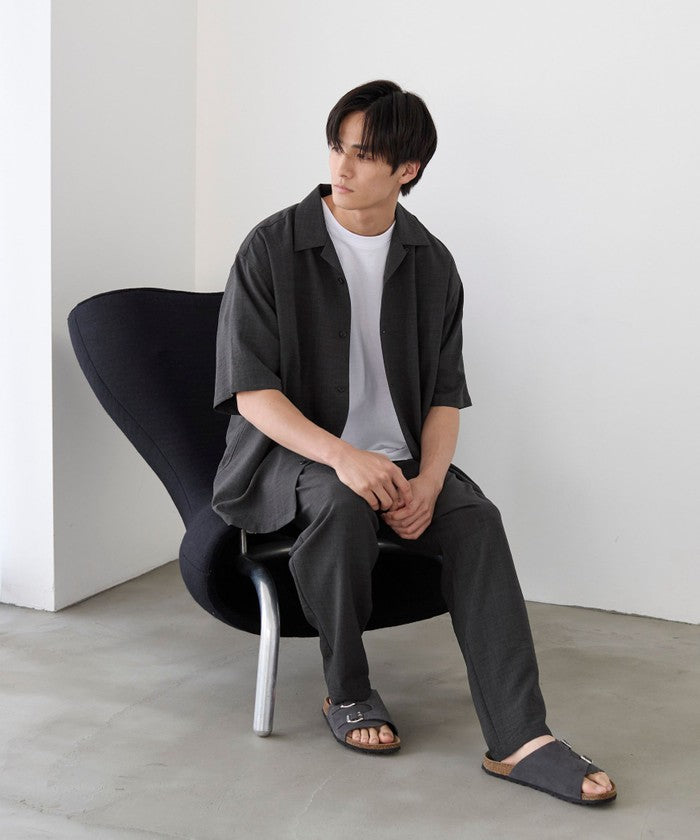 リネンライクオープンカラーシャツ MD.BROWN