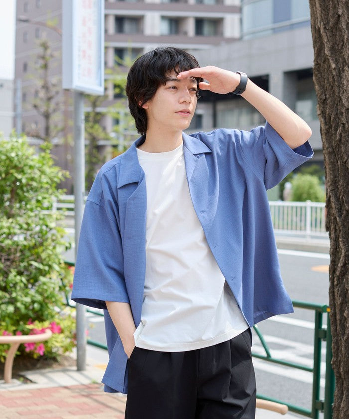 【WEB先行販売】リネンライクオープンカラーシャツ MD.BROWN