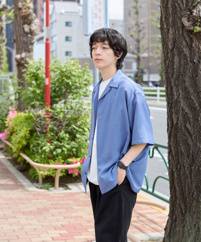 【WEB先行販売】リネンライクオープンカラーシャツ MD.BROWN