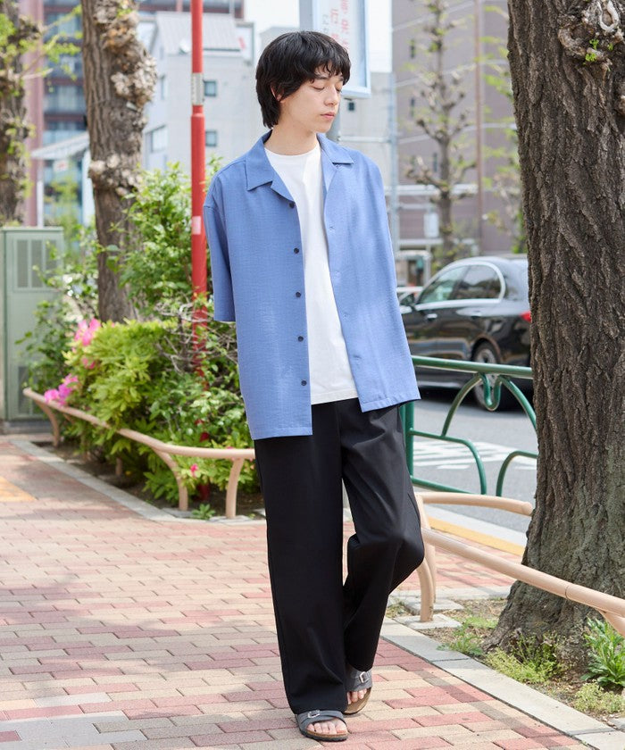 【WEB先行販売】リネンライクオープンカラーシャツ MD.BROWN