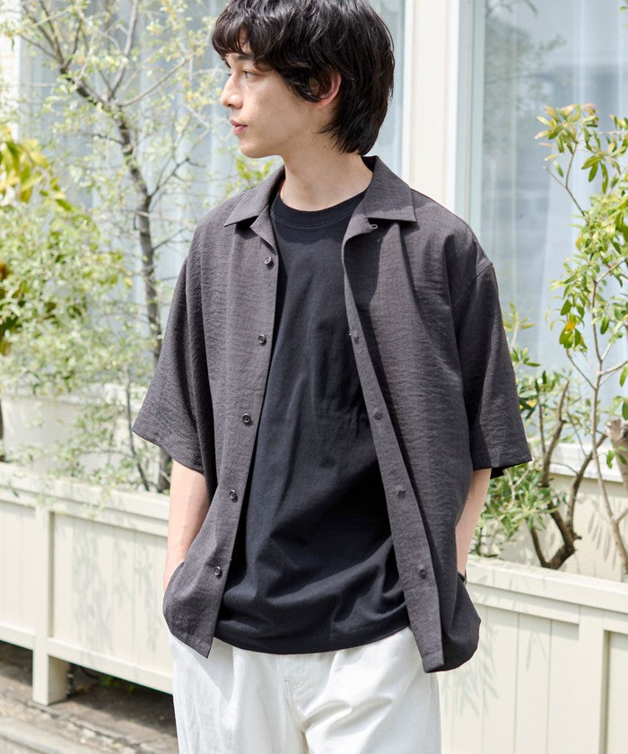 リネンライクオープンカラーシャツ MD.BROWN