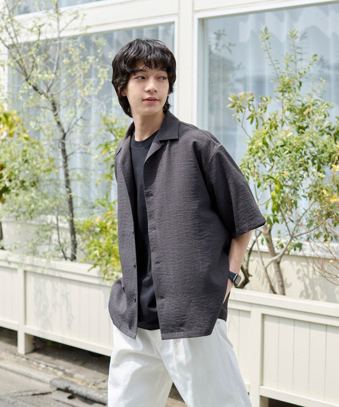 リネンライクオープンカラーシャツ MD.BROWN