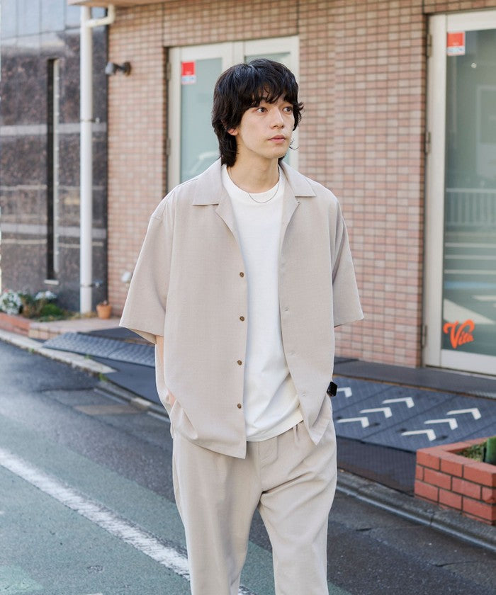 リネンライクオープンカラーシャツ MD.BROWN