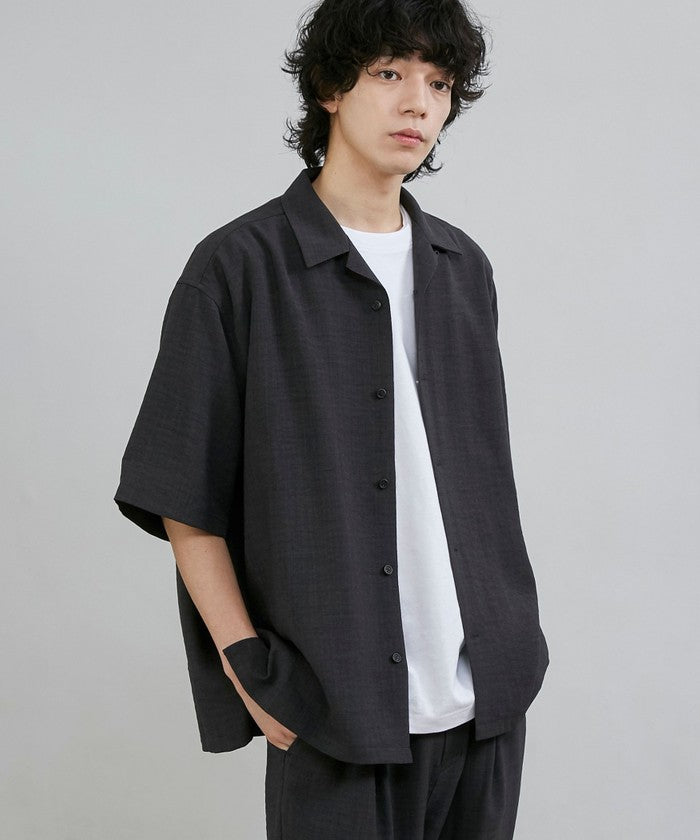 リネンライクオープンカラーシャツ MD.BROWN