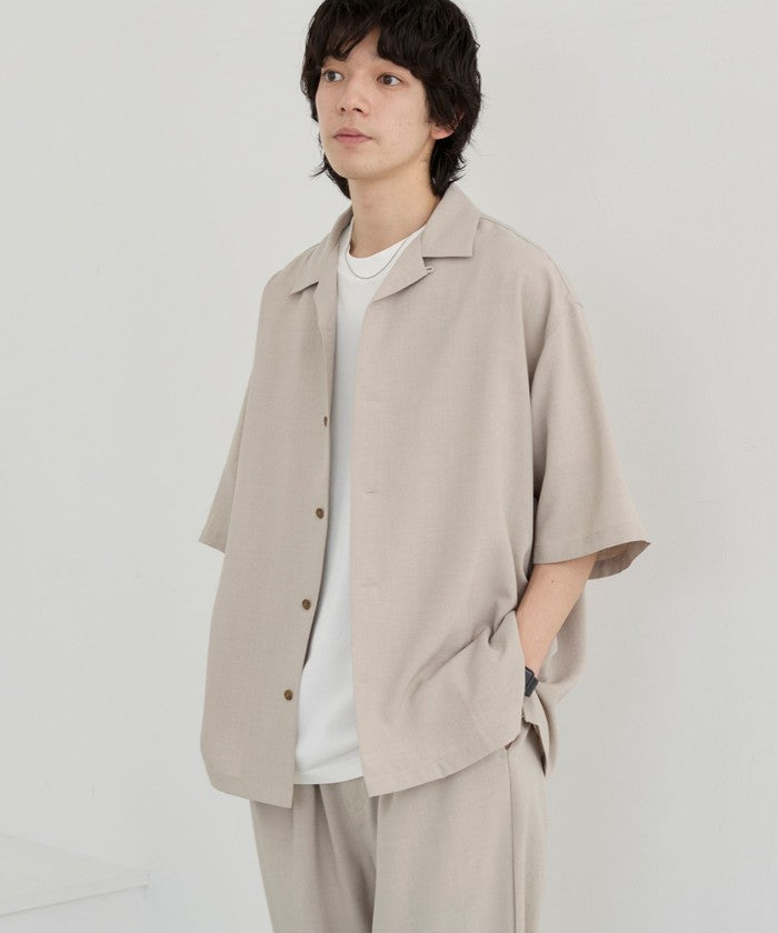 リネンライクオープンカラーシャツ MD.BROWN